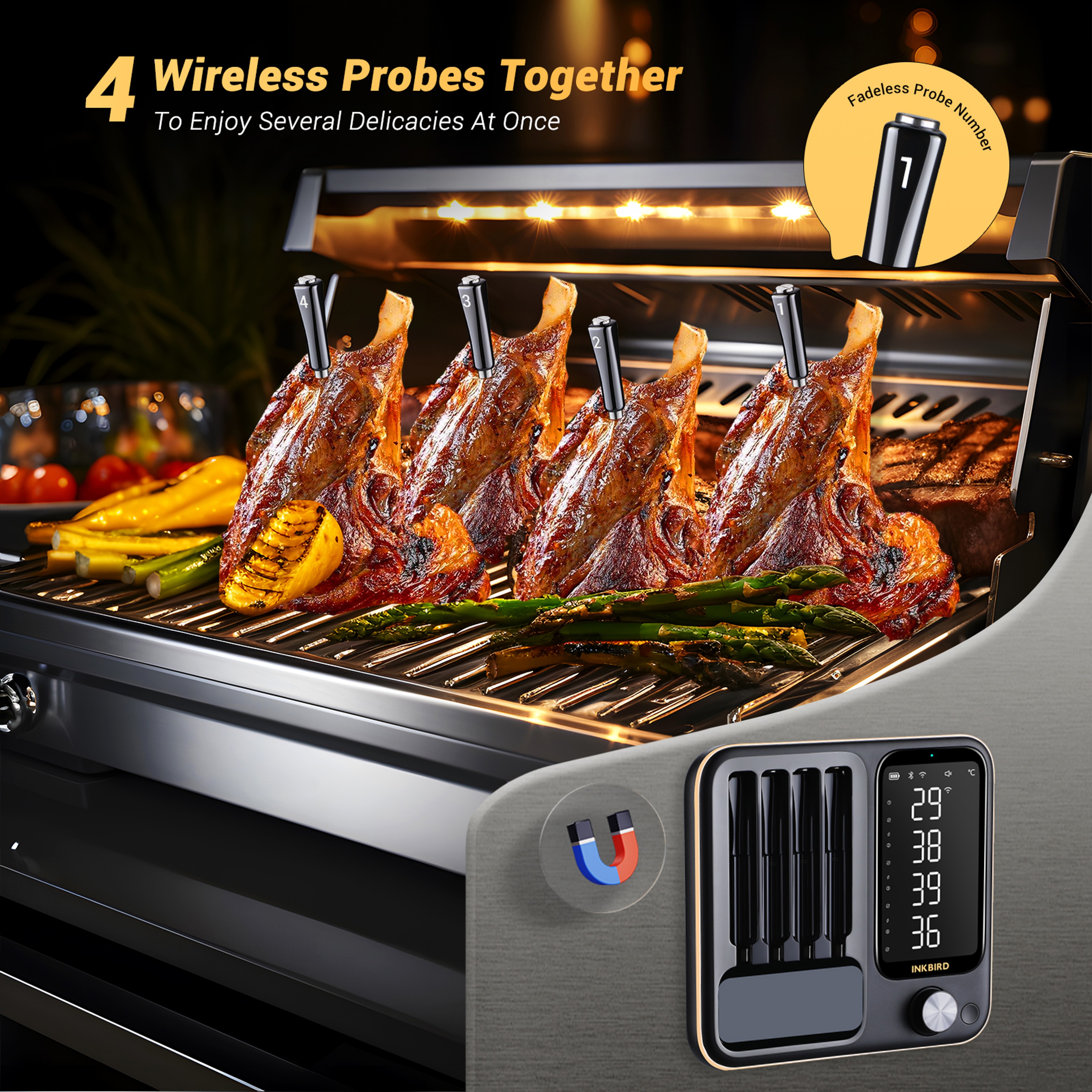 Wireless BBQ Meat Thermometer With 4 Probes IP67 Waterproof WiFi  Bluetooth Enabled For BBQ  Oven U 5