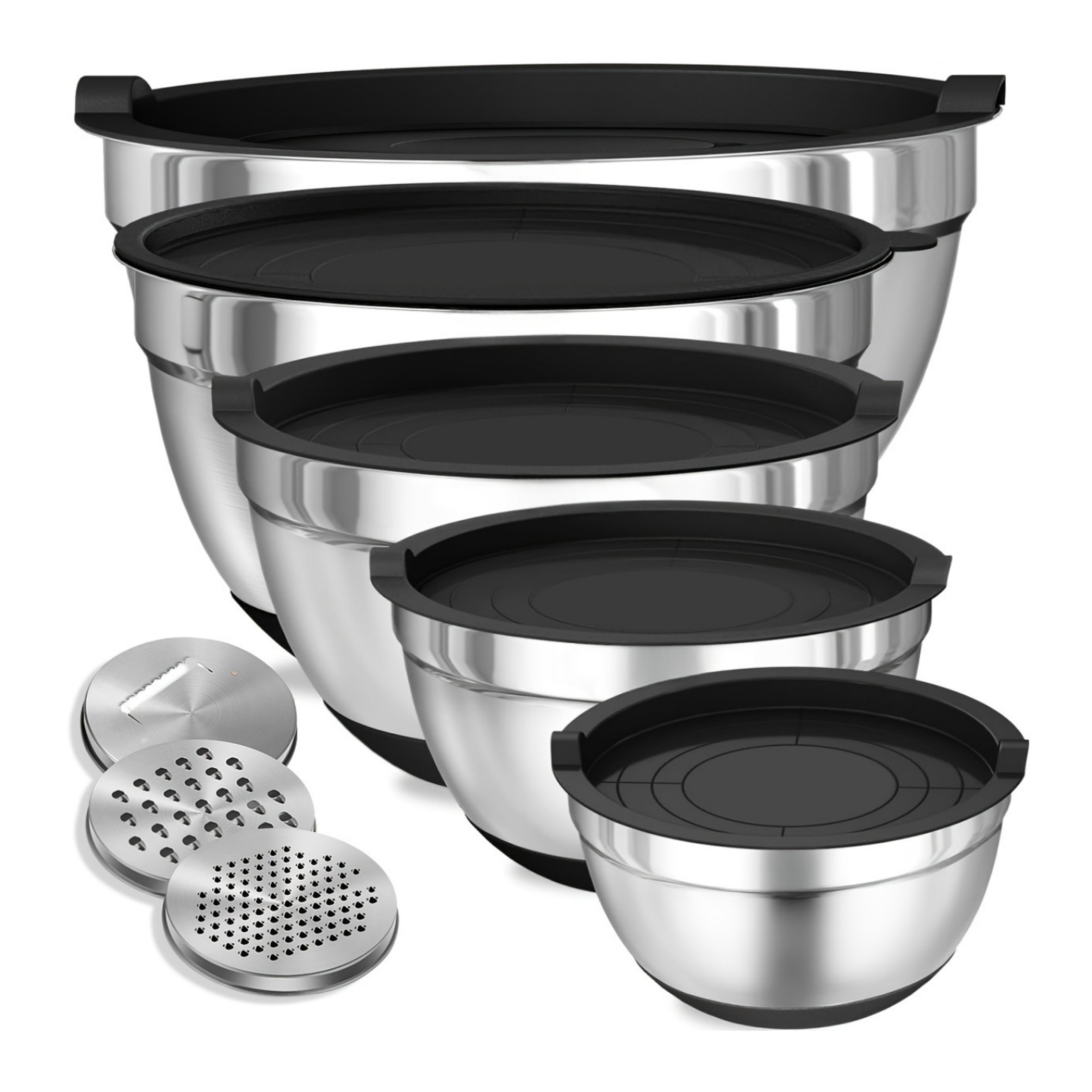 Stainless Steel Mixing Bowl Set With Airtight Lids And NonSlip Bottoms For Baking  Serving 0