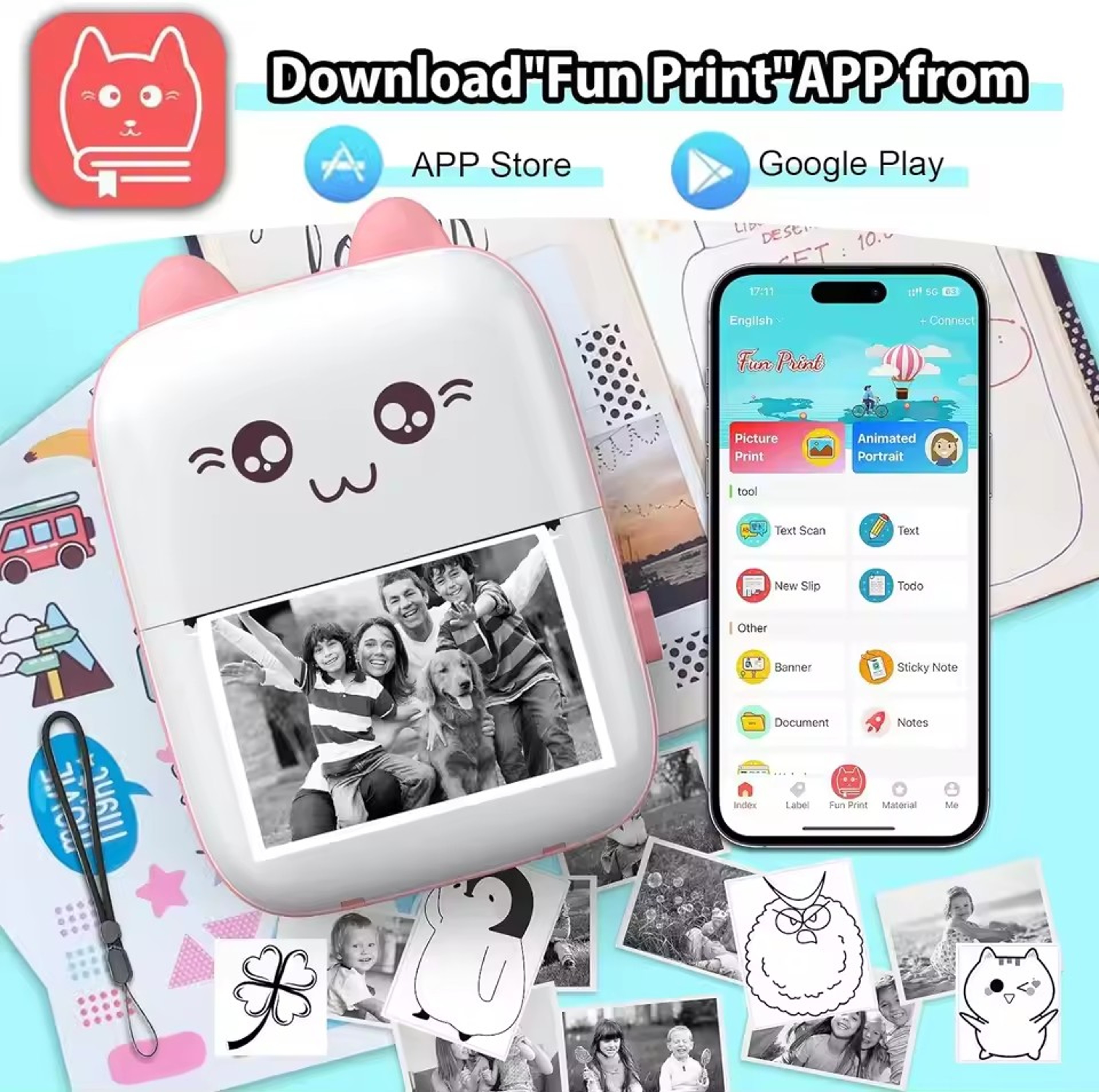 Mini Cat Portable Thermal Printer Wireless Bluetooth Printer For Photos And Labels 1