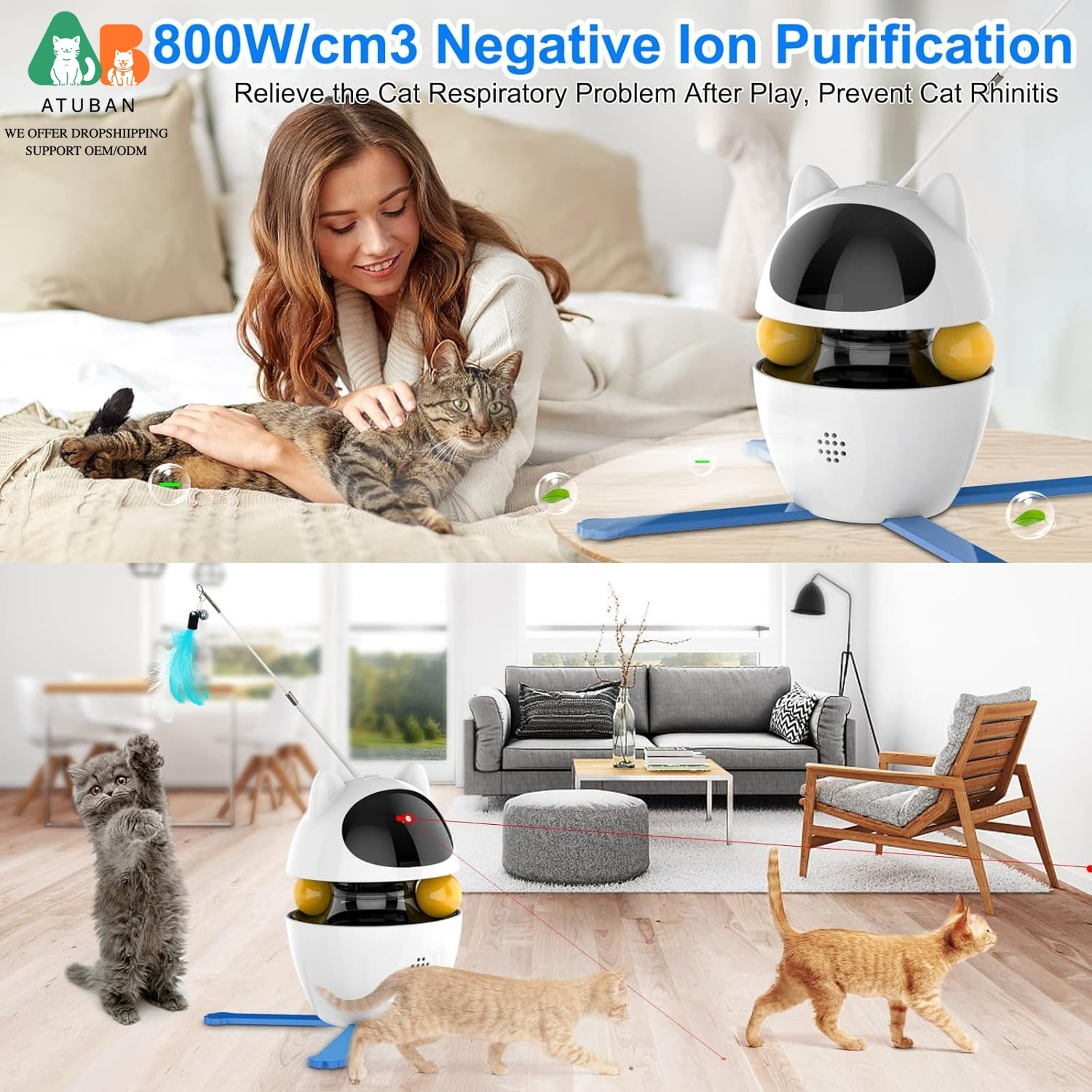 Interactive 3in1 Cat Toy Set Feather Ball  Hunting Toy For Indoor Cats 5