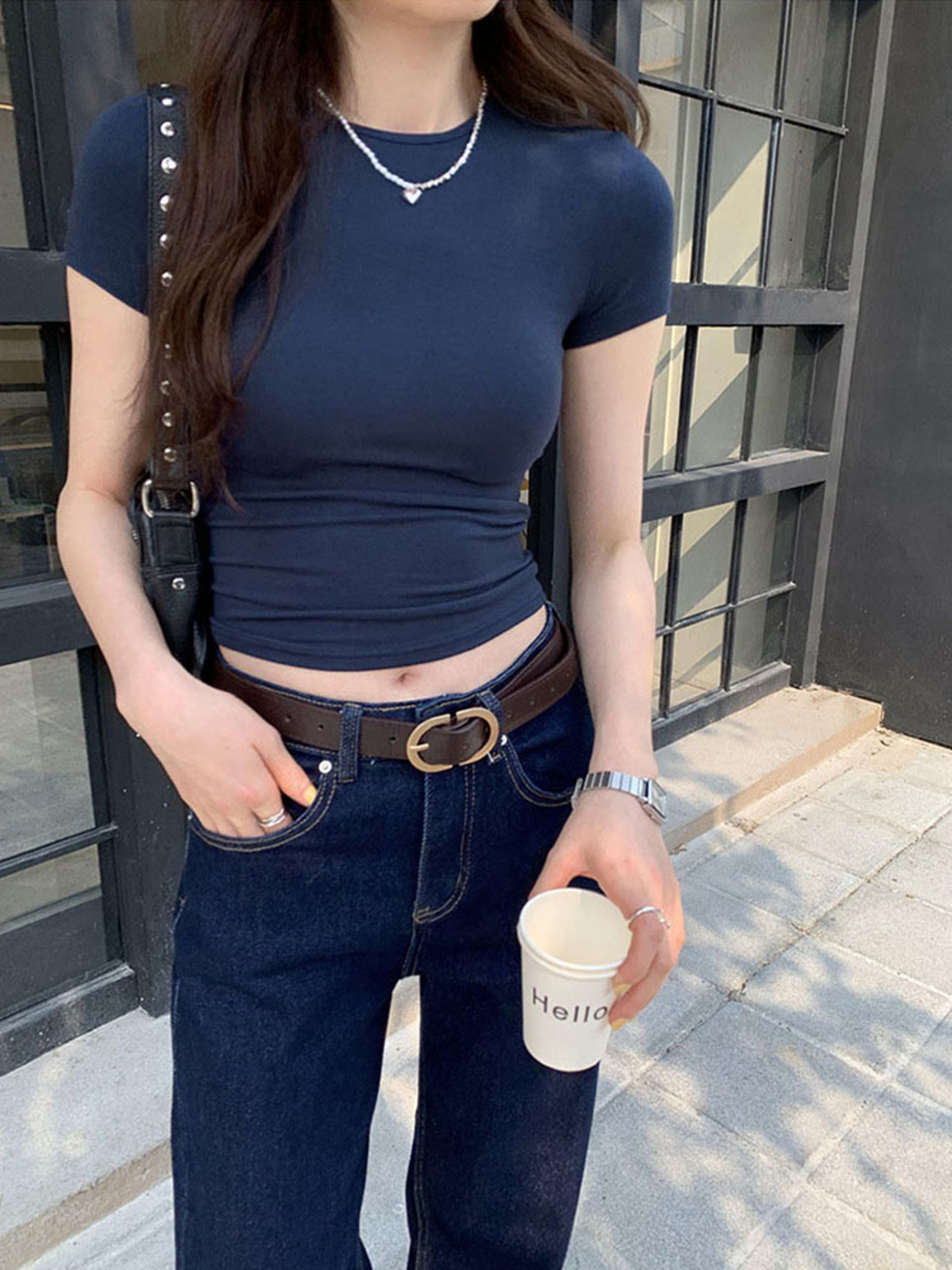 Basic Solid Crop Top Tshirt For Women Vintage Crewneck Casual Tee Streetwear For Summer 1