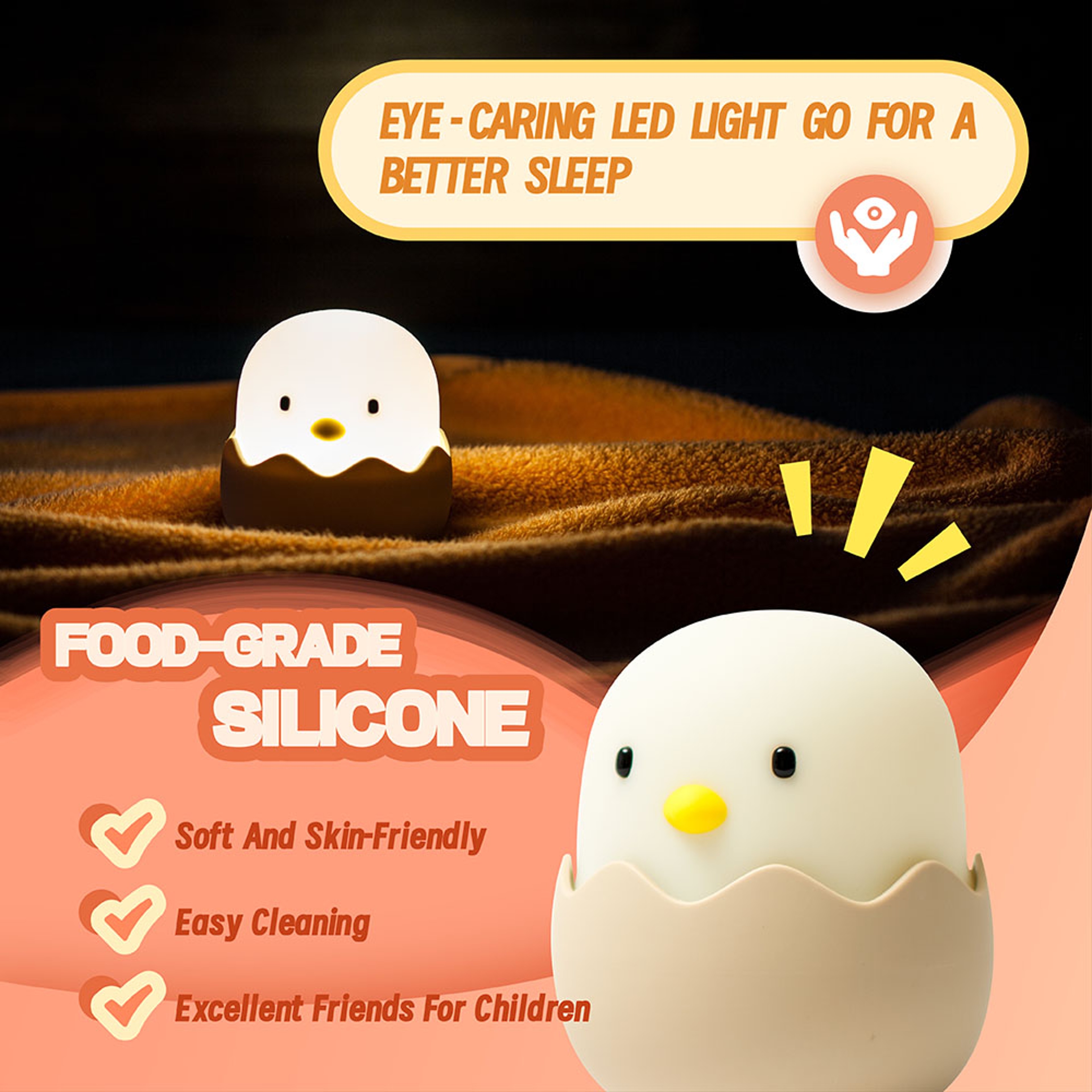 Duck Silicone Night Light For Kids Rechargeable Dimmable Touch Lamp With Timer Perfect Bedroom Deco 3
