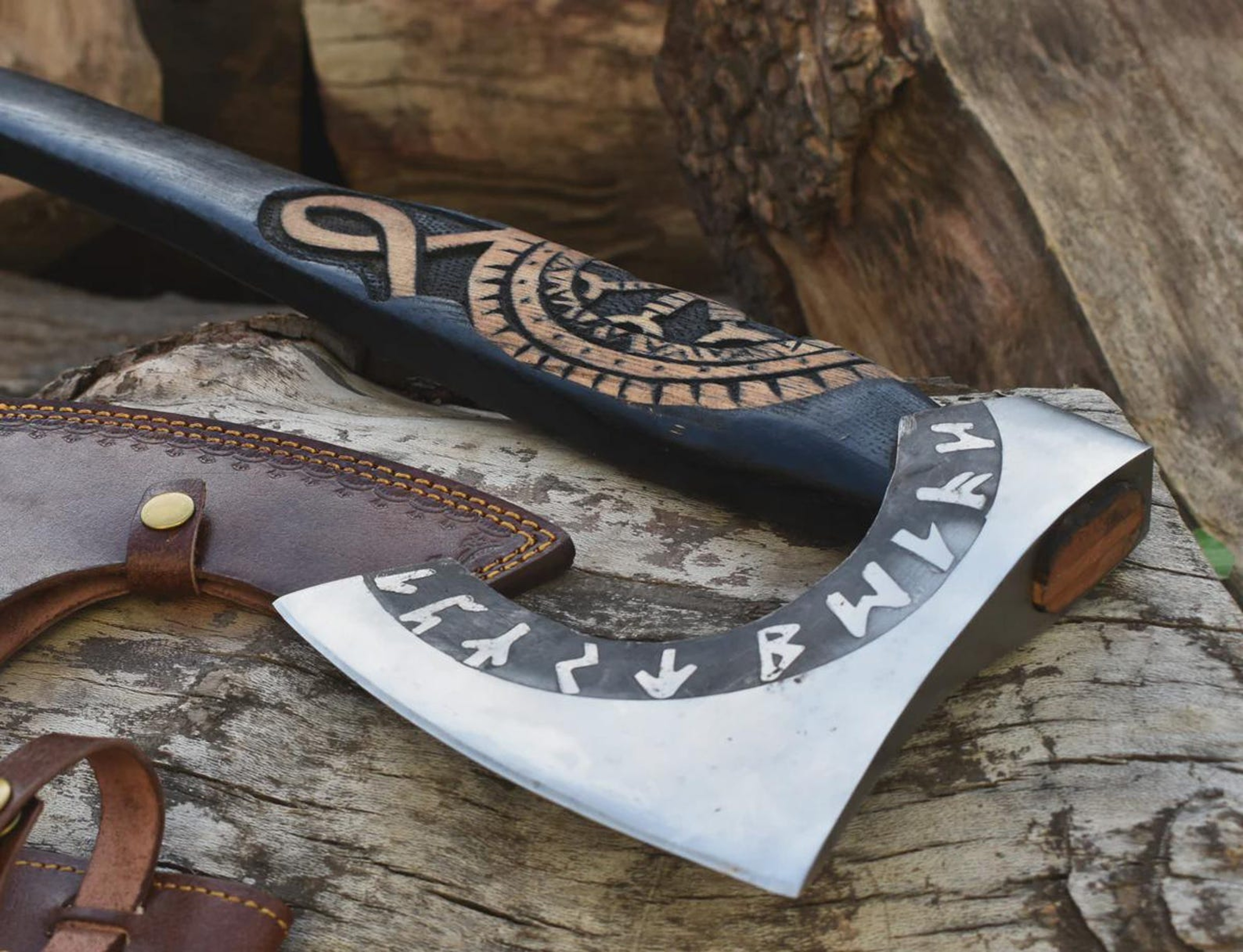 Handmade Viking Axe Norse Rune Hatchet Custom Engraved Gift Display Axe For Men 2