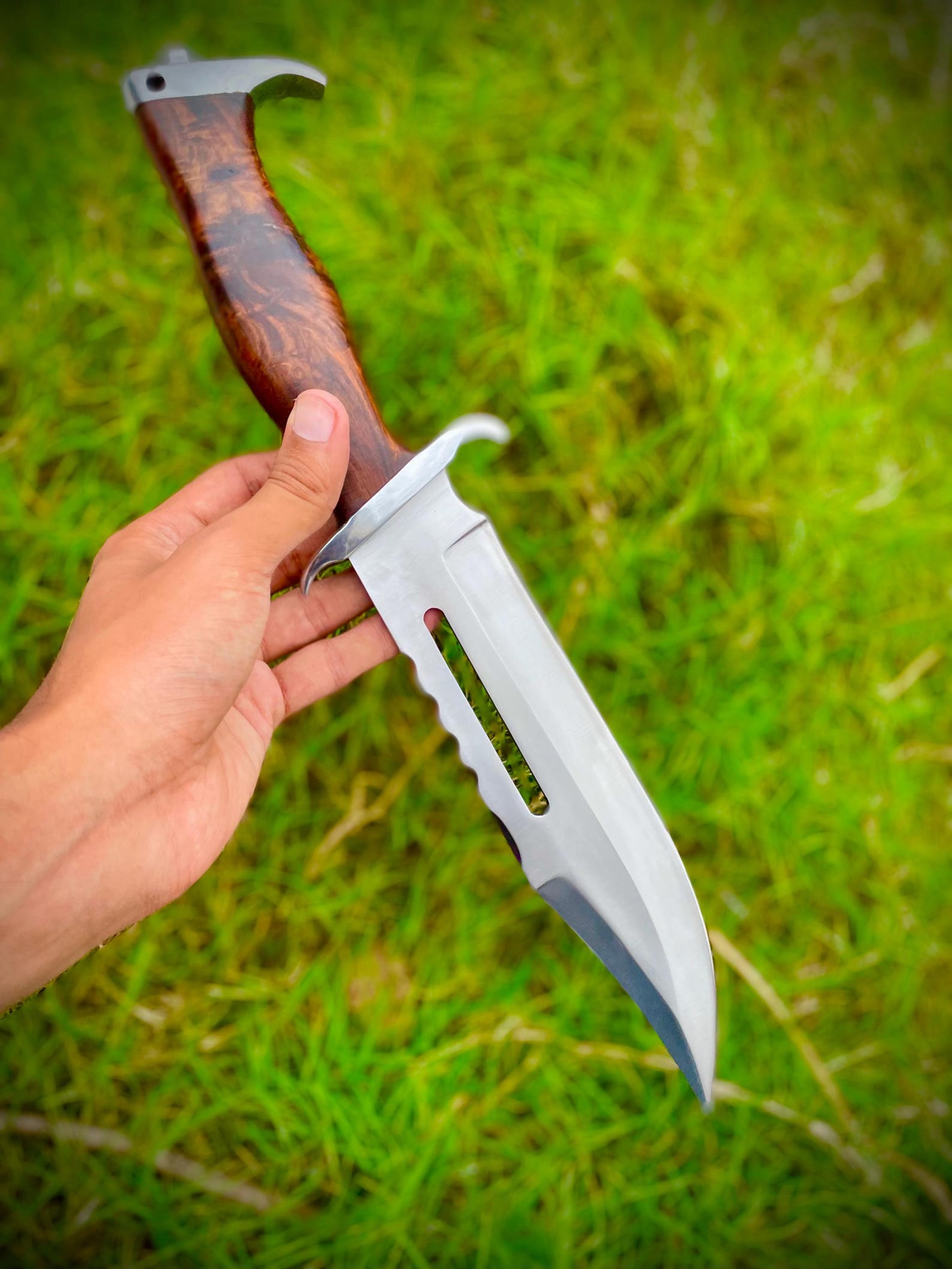 Handmade Stainless Steel Rambo Knife Fixed Blade Hunting Knife With Leather Sheath 7
