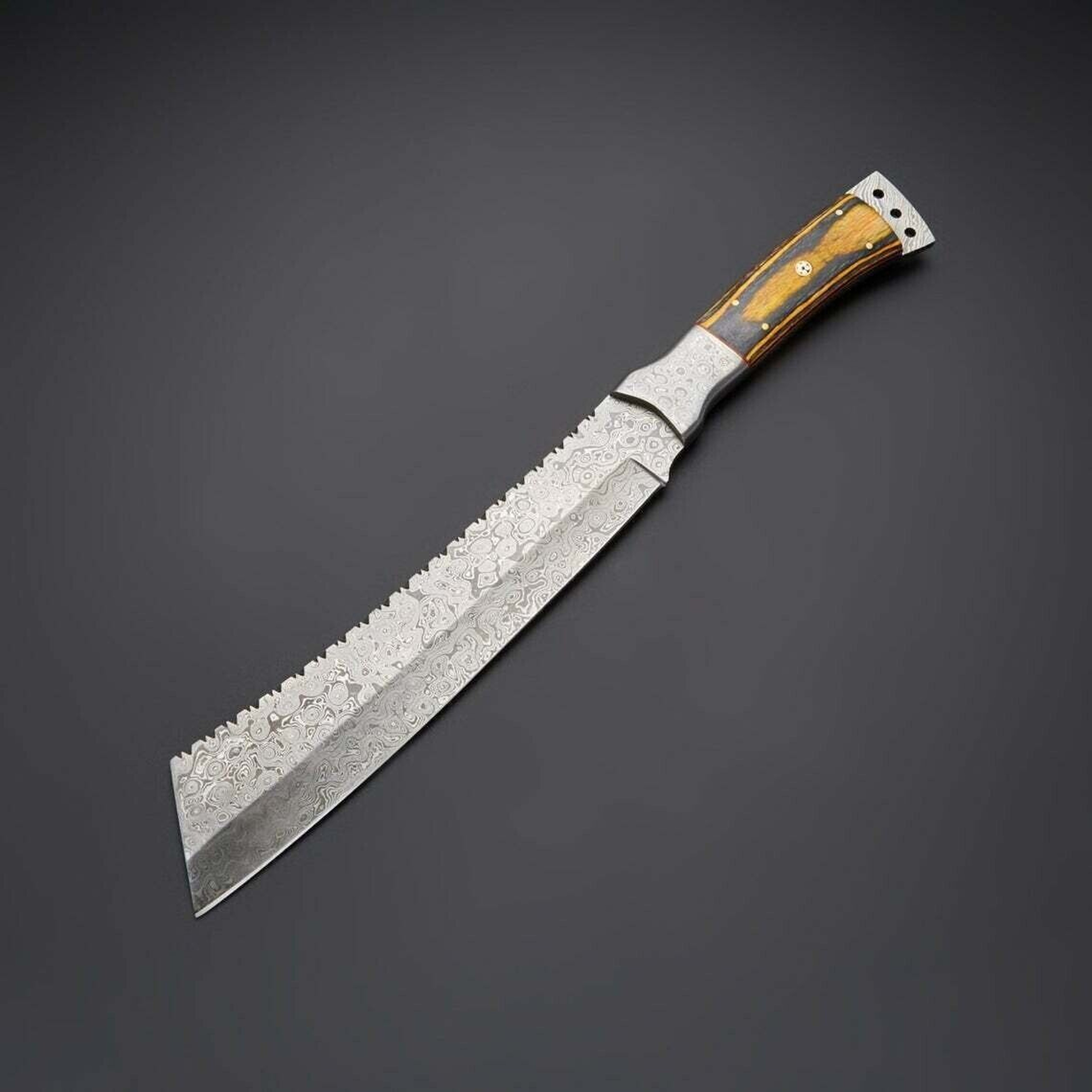 CUSTOM HAND FORGED HANDMADE Damascus Steel CAMPING Machete,Hunting Knife/SHEATH – view 2