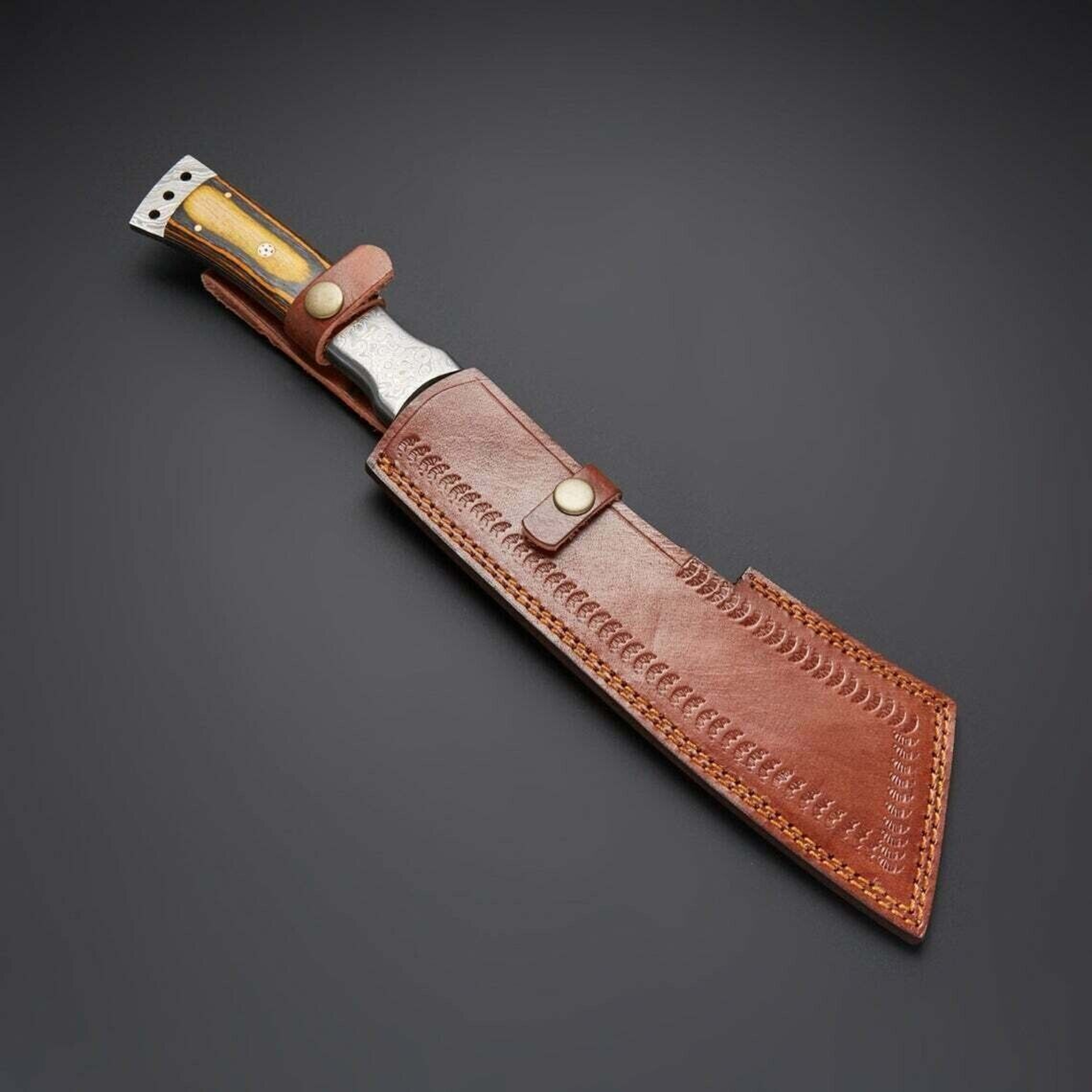 CUSTOM HAND FORGED HANDMADE Damascus Steel CAMPING Machete,Hunting Knife/SHEATH – view 4