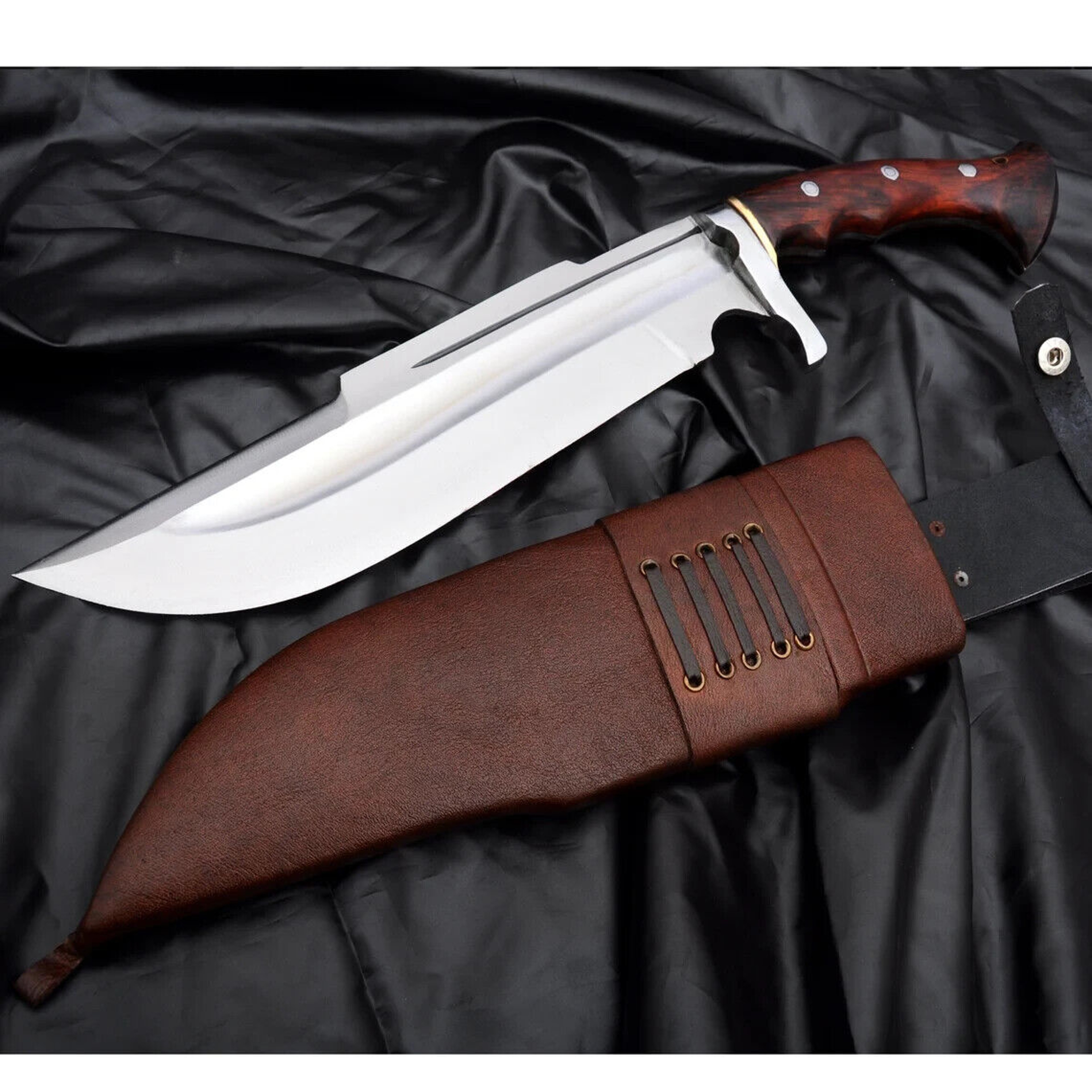 Custom Handmade D2 Steel Hunting Bowie Knife W/ Rosewood Handle & Leather Sheath – view 1