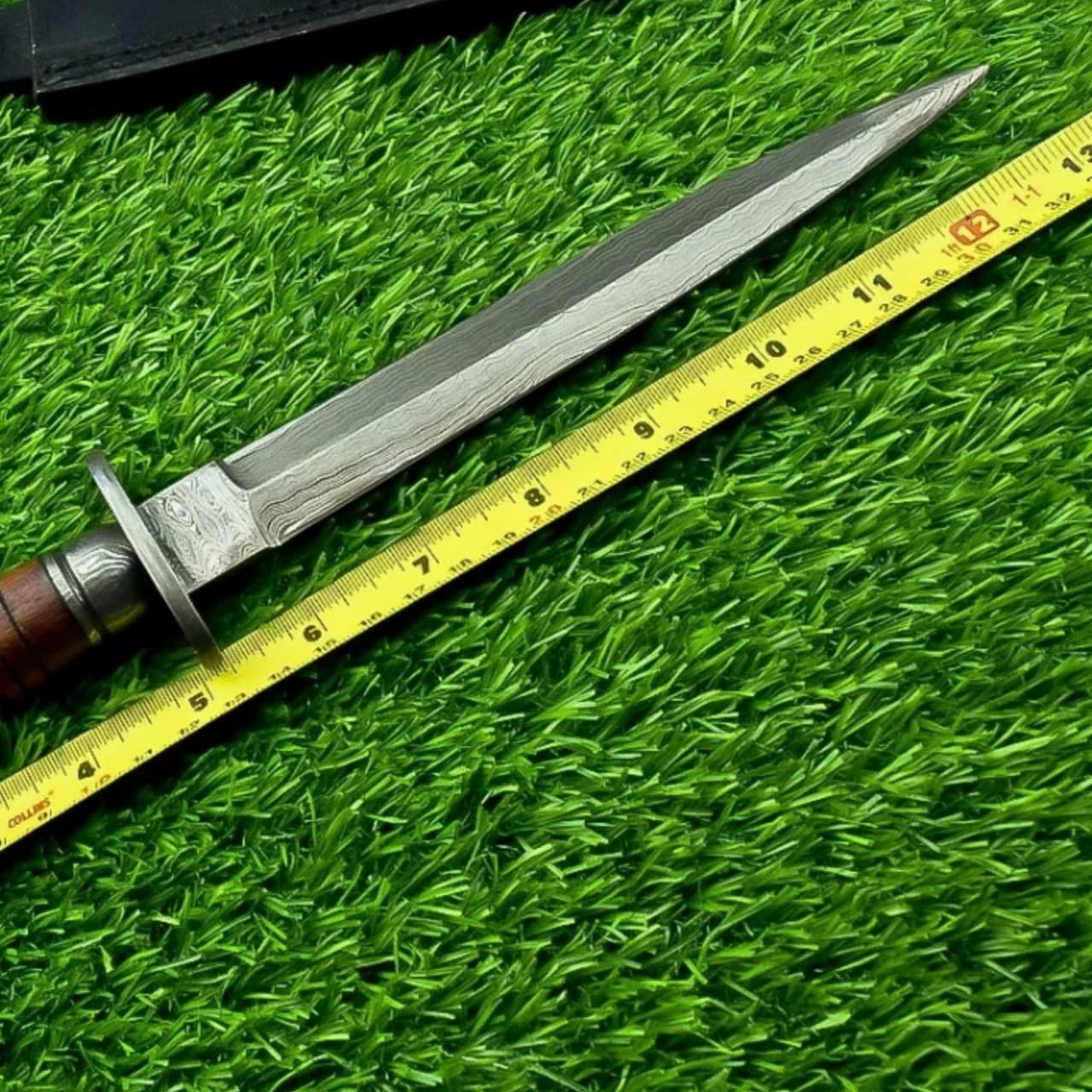 13" CUSTOM Handmade Hunting KNIFE Damascus Steel BLADE DAGGER HARD WOOD – view 4