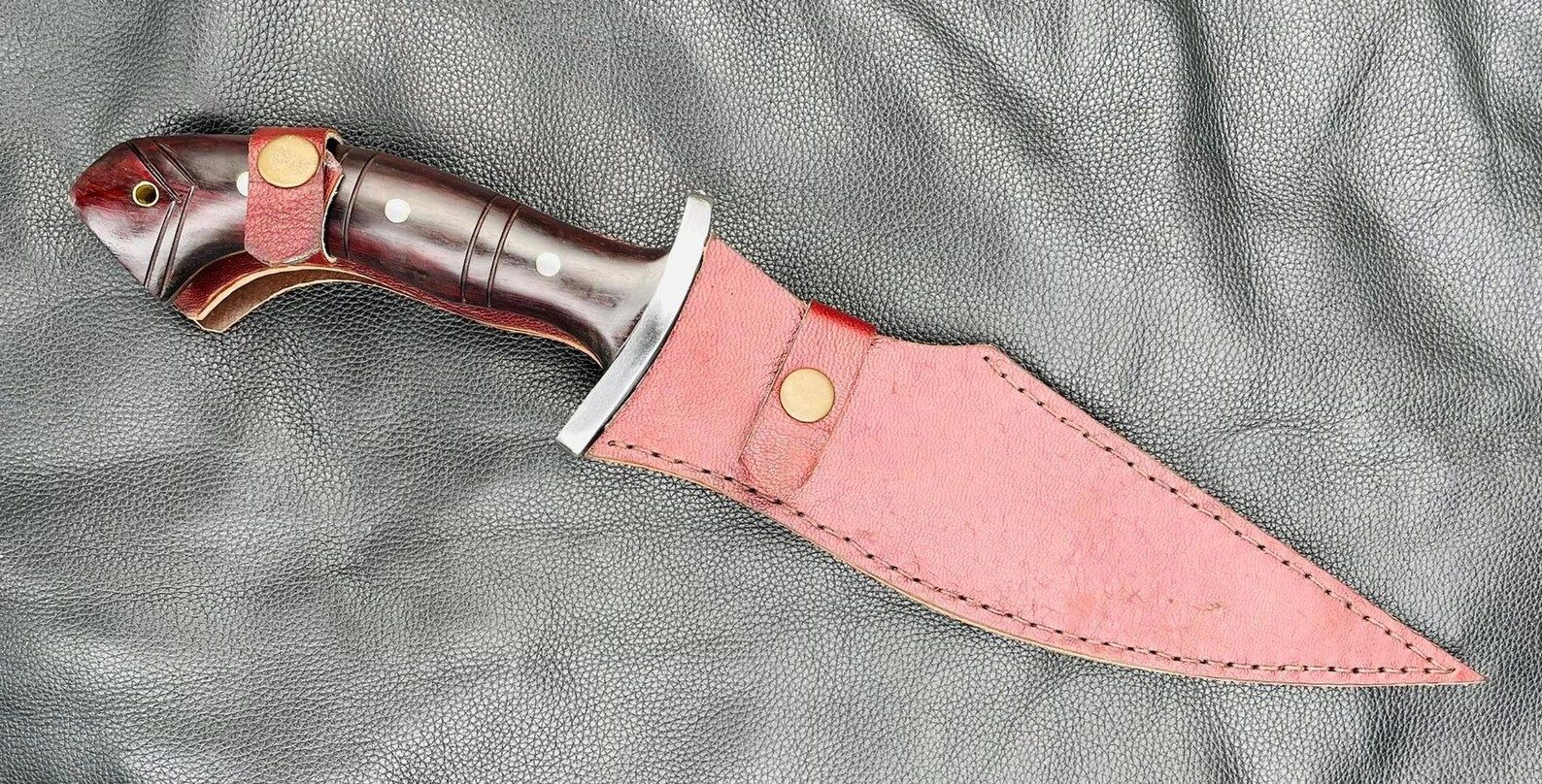Hand Forged Bushcraft Spear With Decorative Rosewood Handle And Leather Cover For Outdoor Adven 2