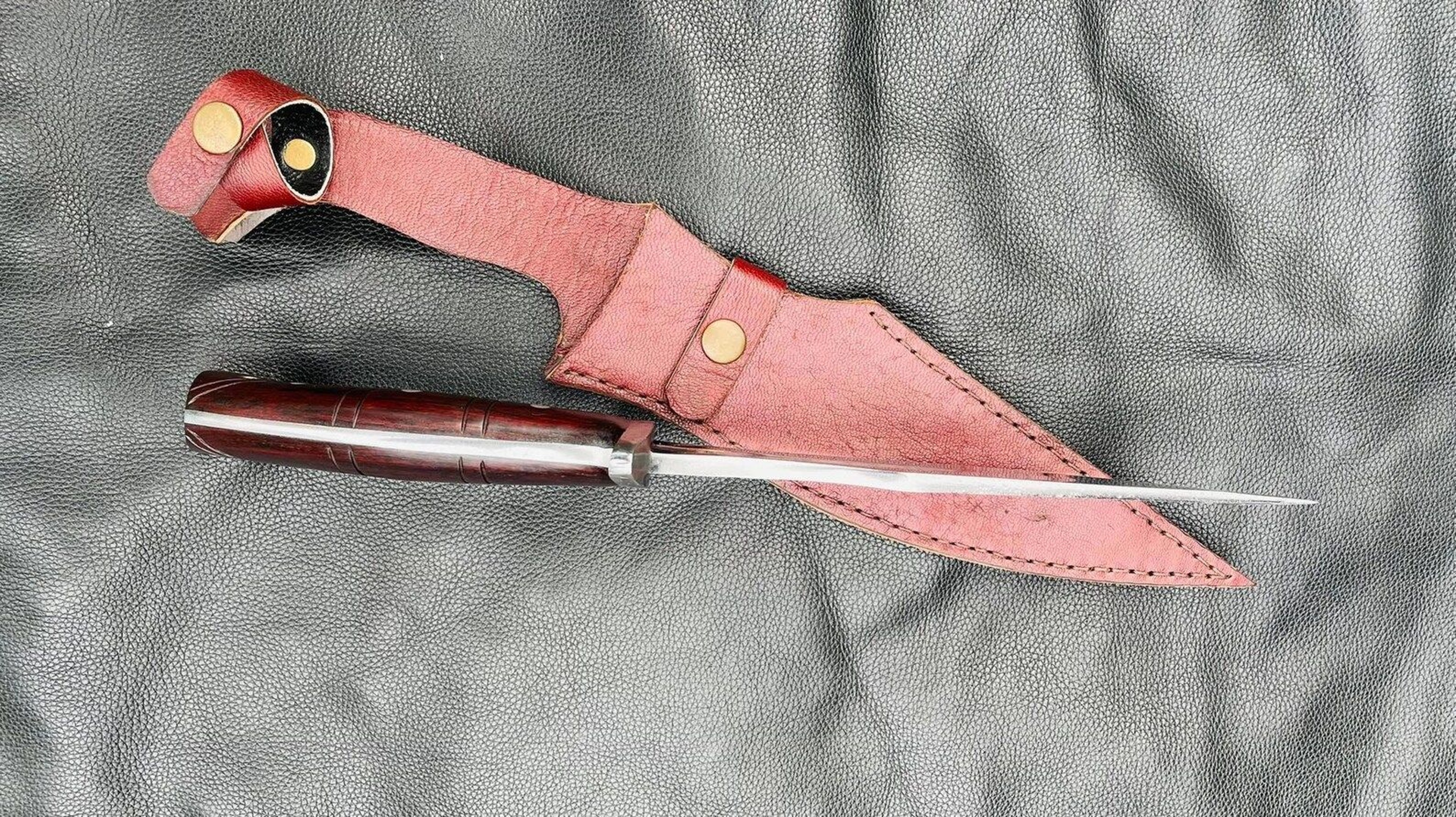 Hand Forged Bushcraft Spear With Decorative Rosewood Handle And Leather Cover For Outdoor Adven 4
