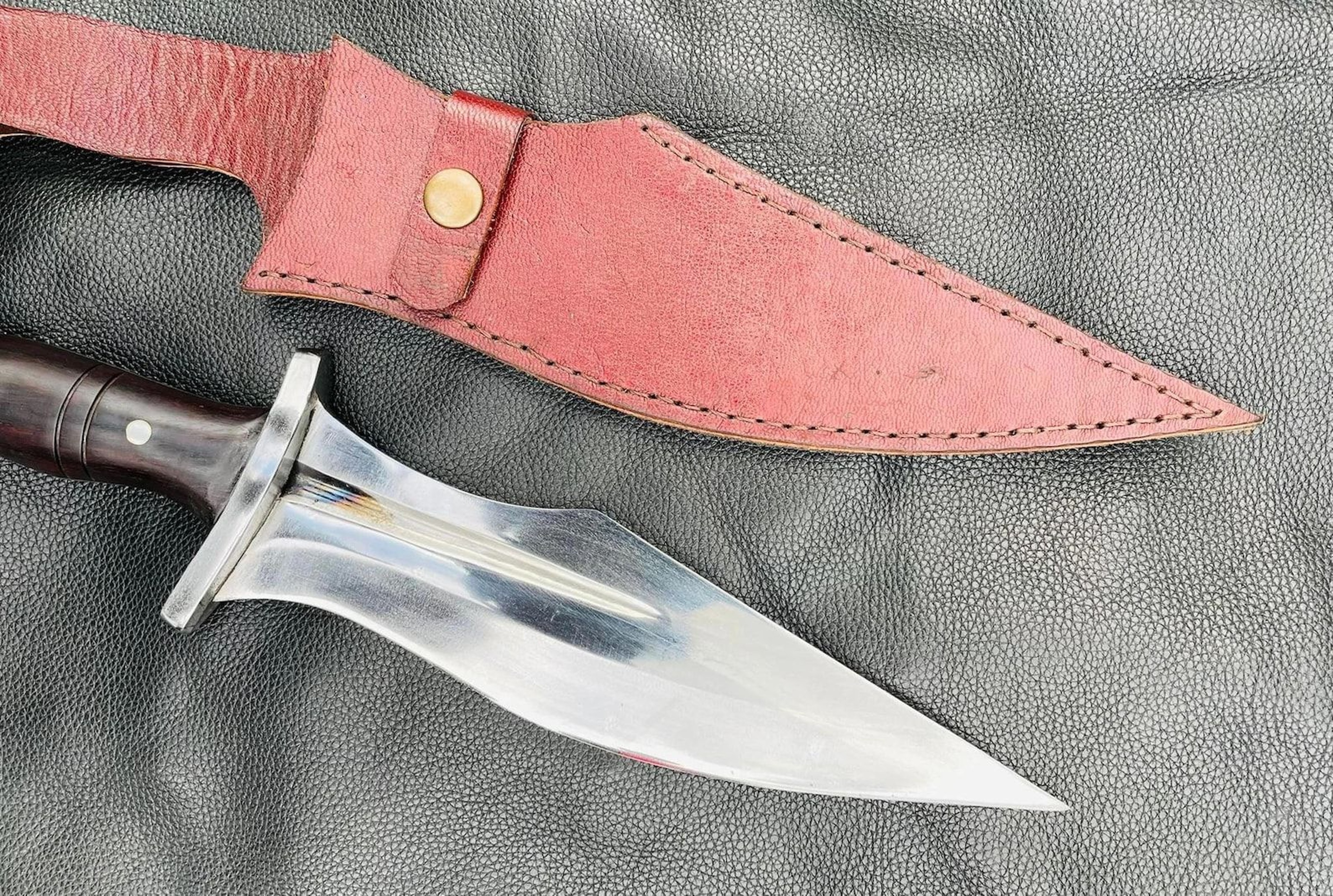 Hand Forged Bushcraft Spear With Decorative Rosewood Handle And Leather Cover For Outdoor Adven 8