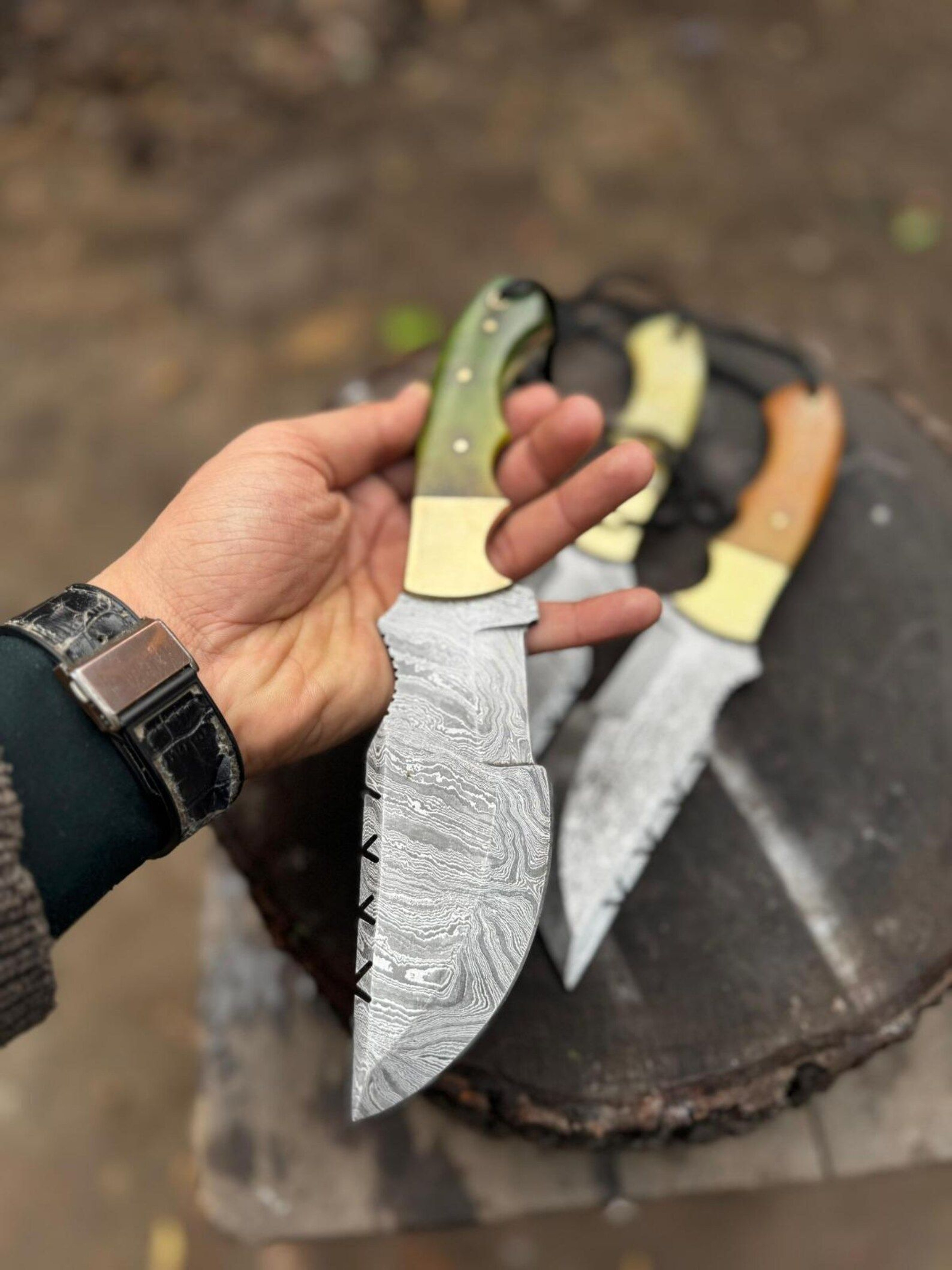 Handcrafted Damascus Tracker Knife With Natural Bone Handle And Full Tang Fixed Blade Hunting K 5