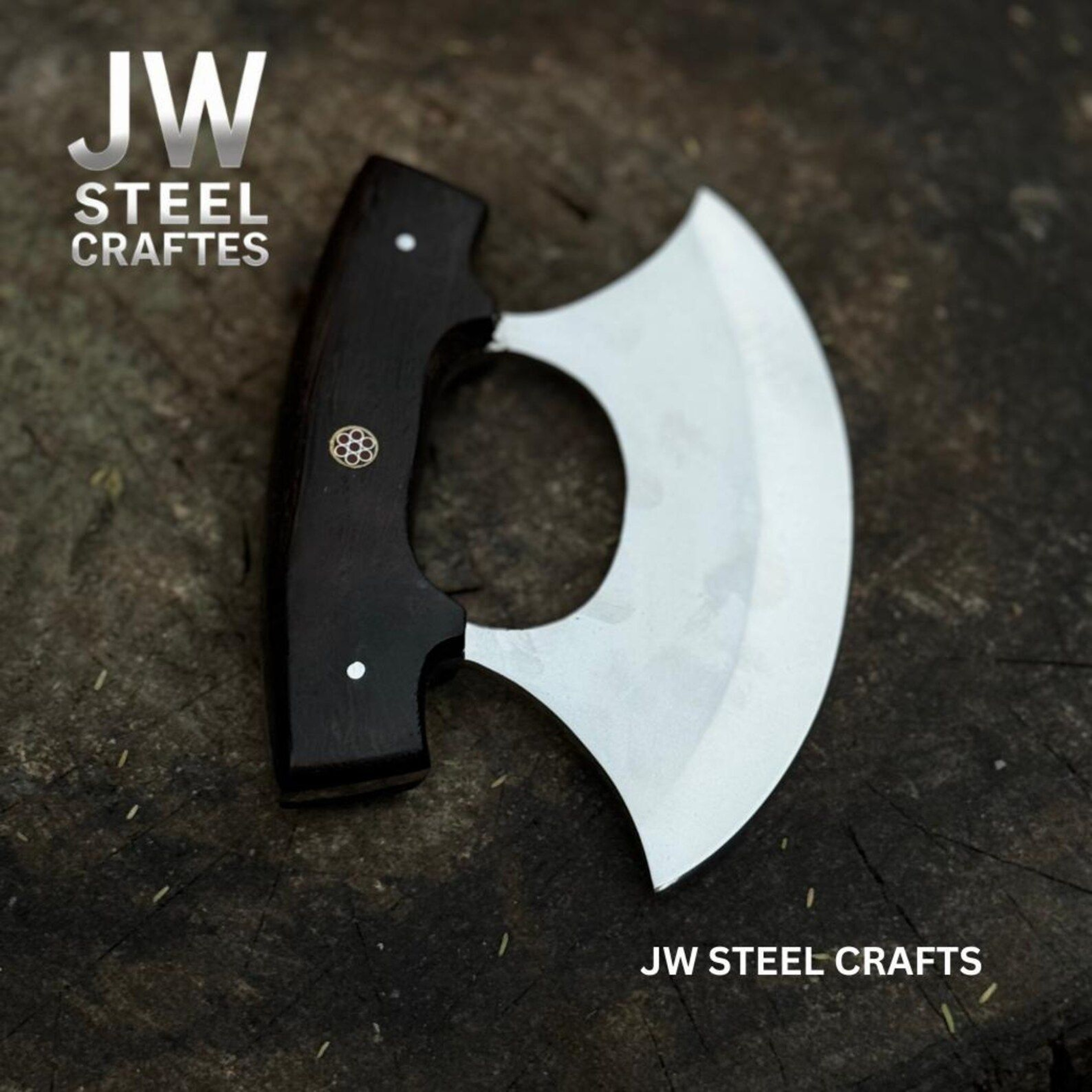 Handcrafted Ulu Style Kitchen Knife With Wenge Wood Handle And Leather Sheath For Smooth Choppi 0