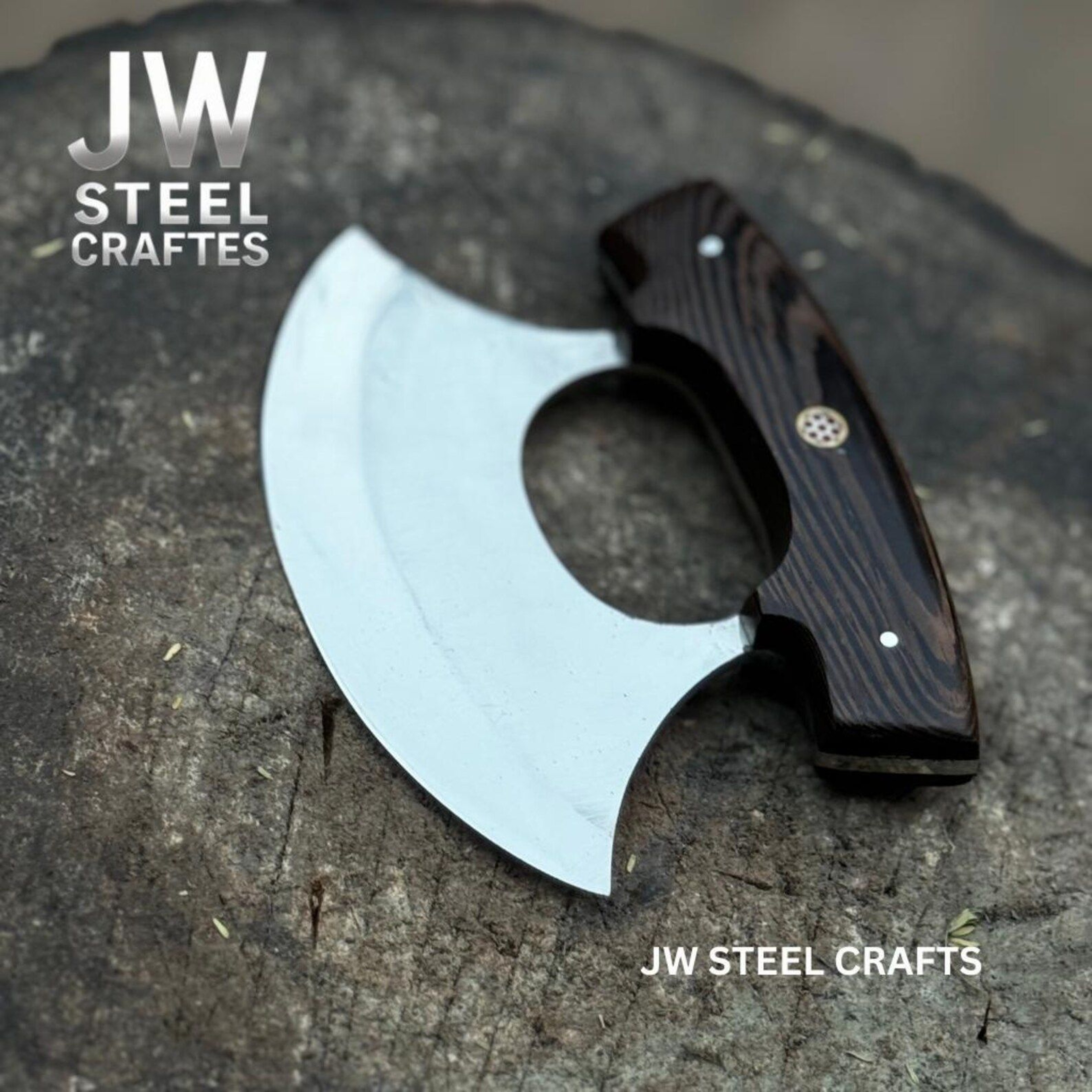 Handcrafted Ulu Style Kitchen Knife With Wenge Wood Handle And Leather Sheath For Smooth Choppi 9
