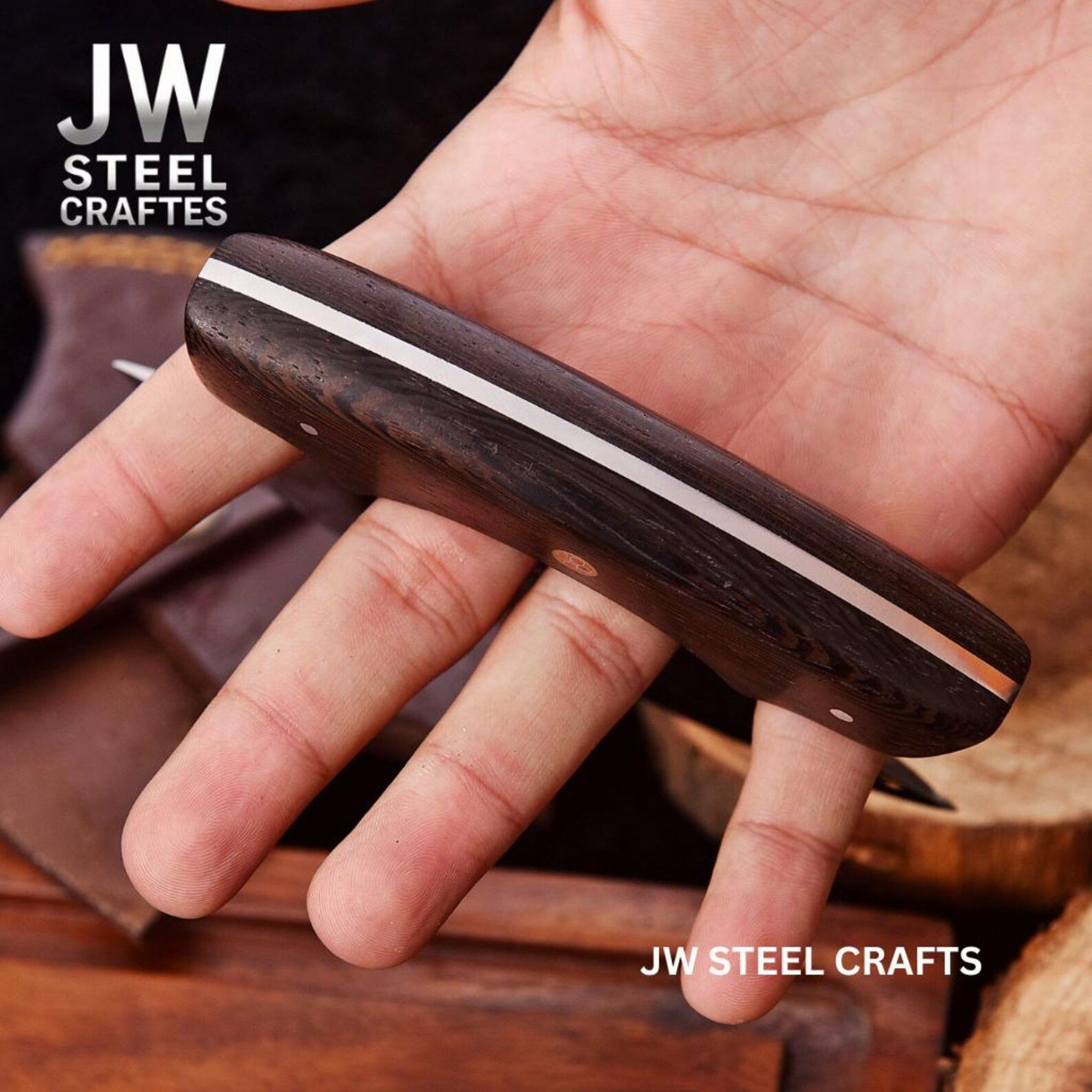 Handcrafted Ulu Style Kitchen Knife With Wenge Wood Handle And Leather Sheath For Smooth Choppi 1