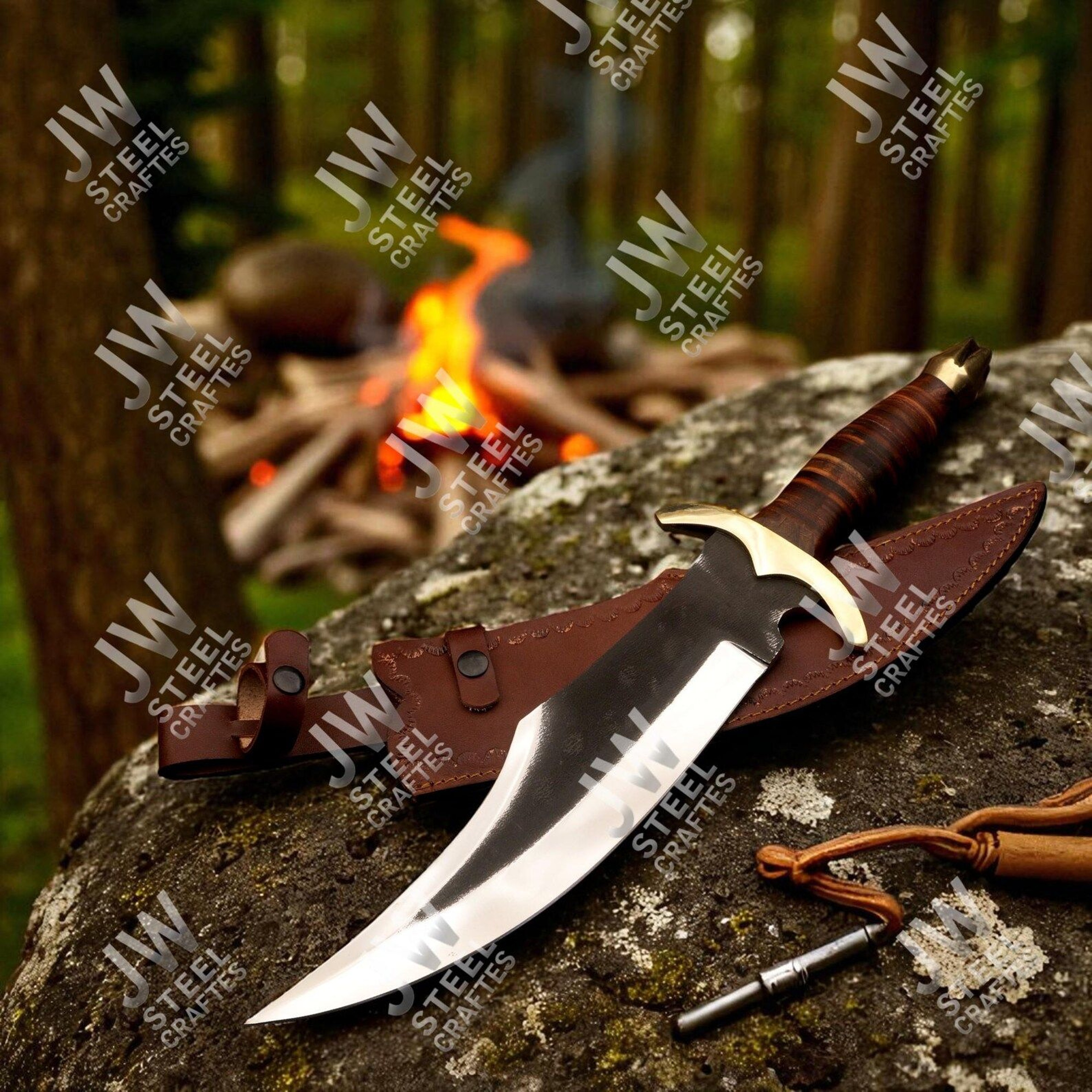 Handcrafted Hand Forged High Carbon Steel Bowie Knife With Genuine Leather Handle Brass Guard A 1