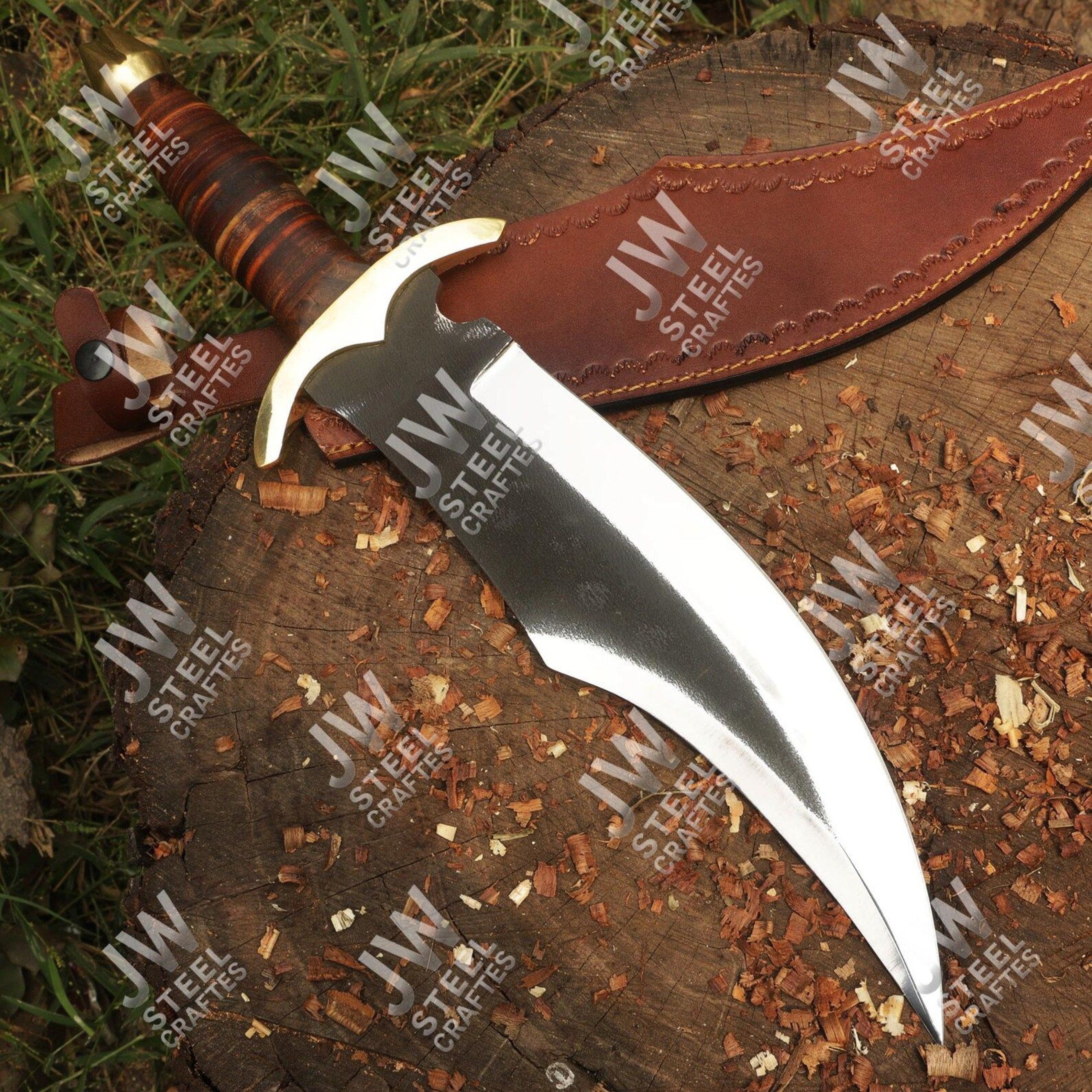 Handcrafted Hand Forged High Carbon Steel Bowie Knife With Genuine Leather Handle Brass Guard A 3