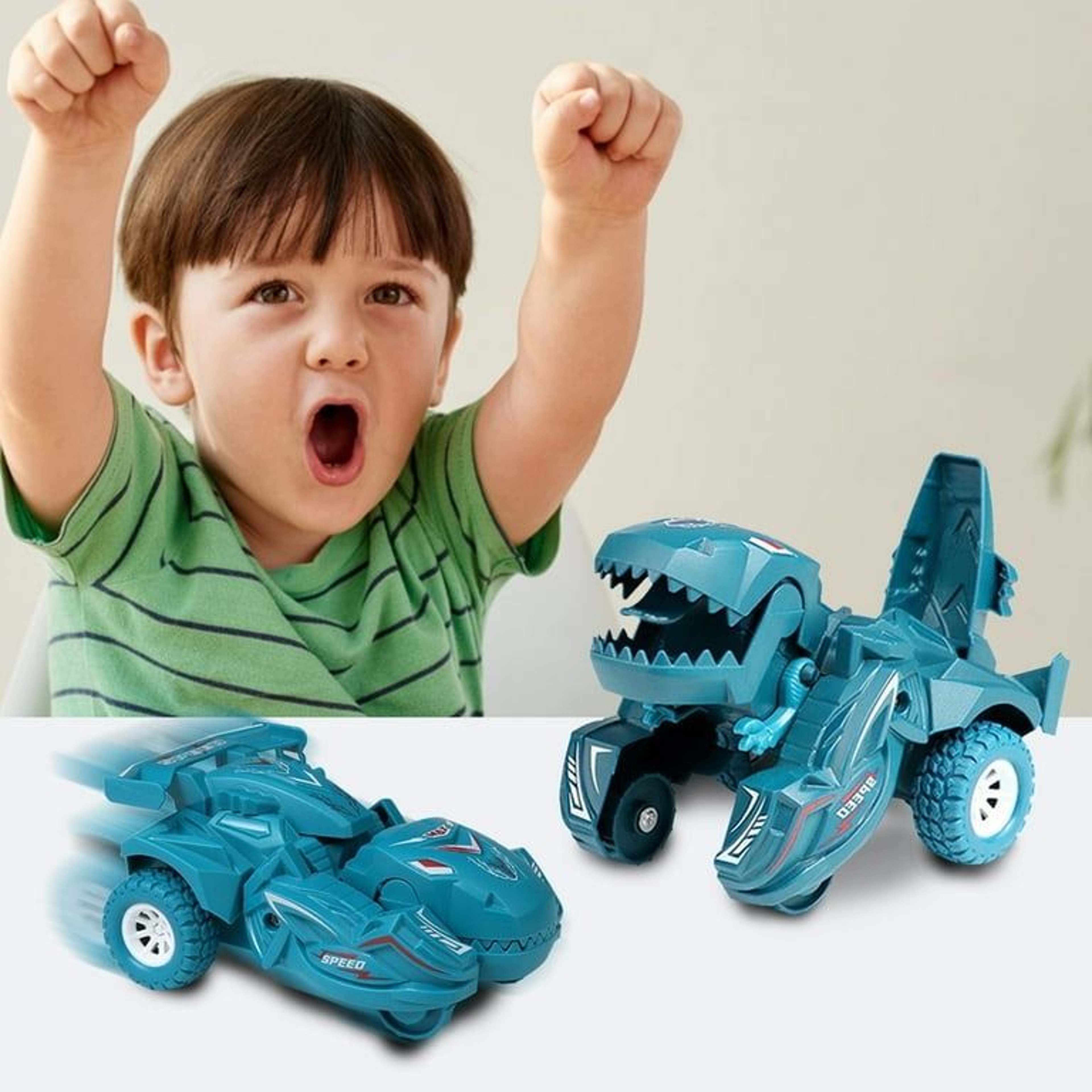2 IN 1 Dinosaur Deformation Car Toy One Step Collision Transformation Model Toy for Boys  Mini Veh