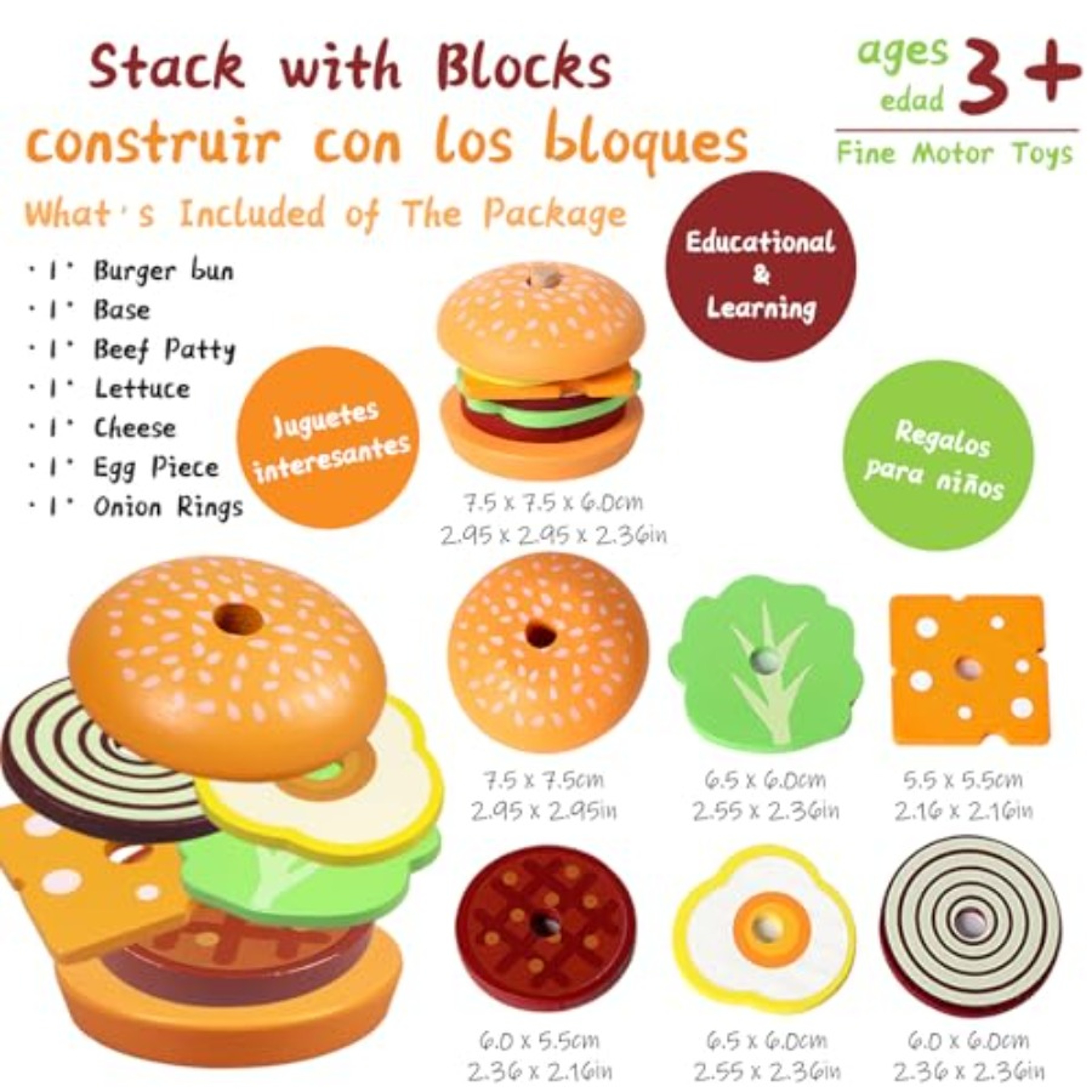 Montessori Wooden Burger Stacking Toy for Toddlers Fine Motor Skills Learning Game – view 5