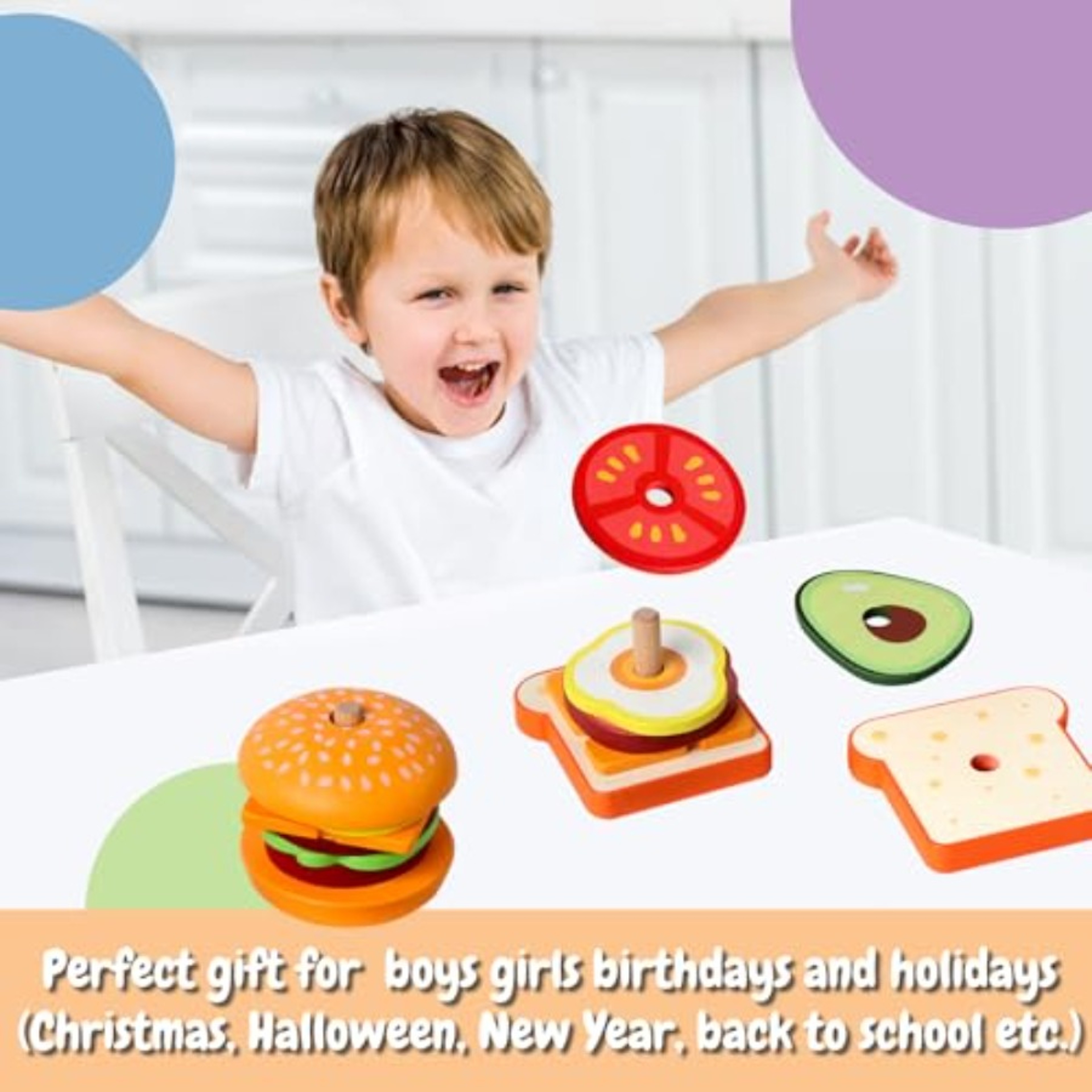 Montessori Wooden Burger Stacking Toy for Toddlers Fine Motor Skills Learning Game – view 6