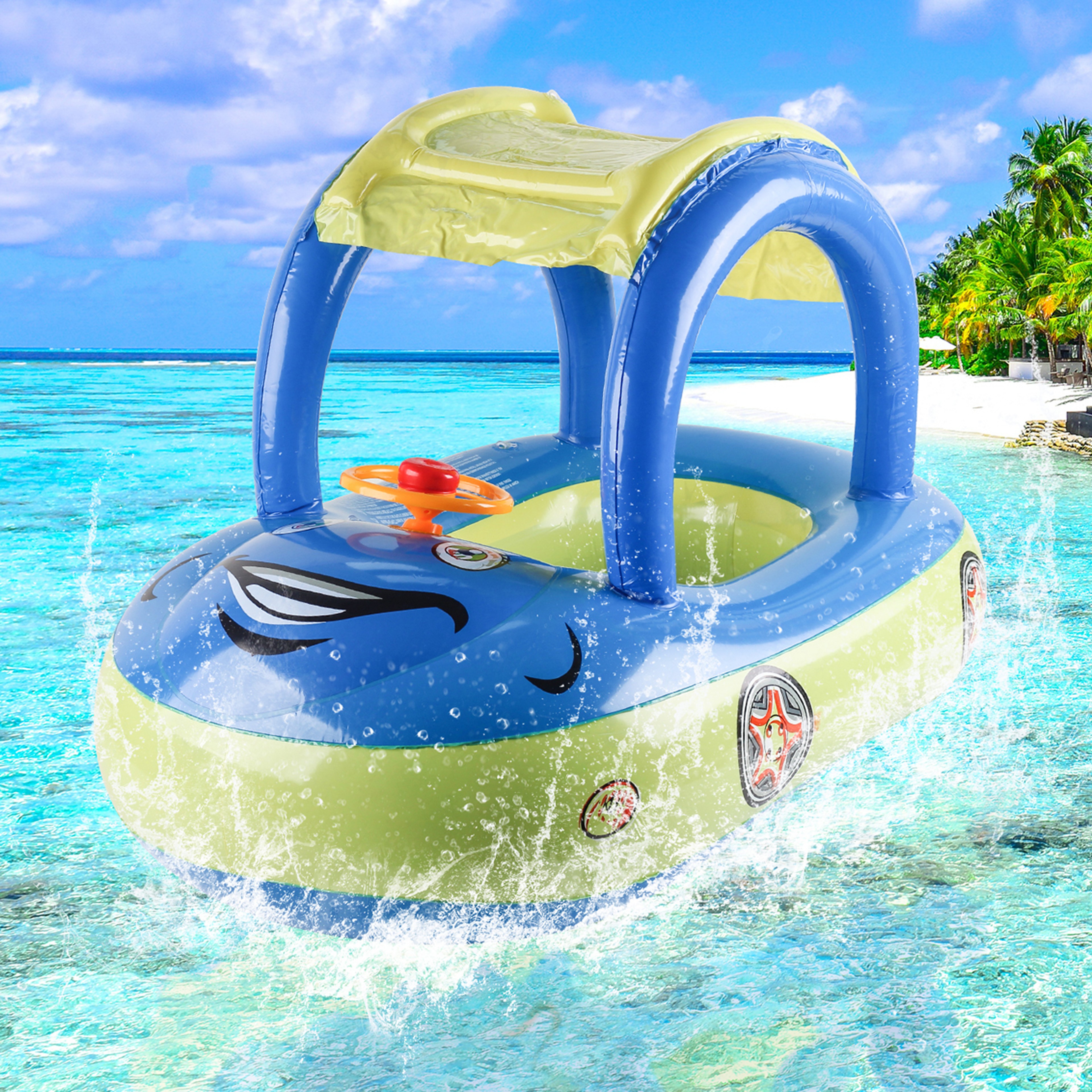 Car Shaped Toddler Pool Float With Steering Wheel  Baby Swim Ring For Kids Summer Water Fun 2
