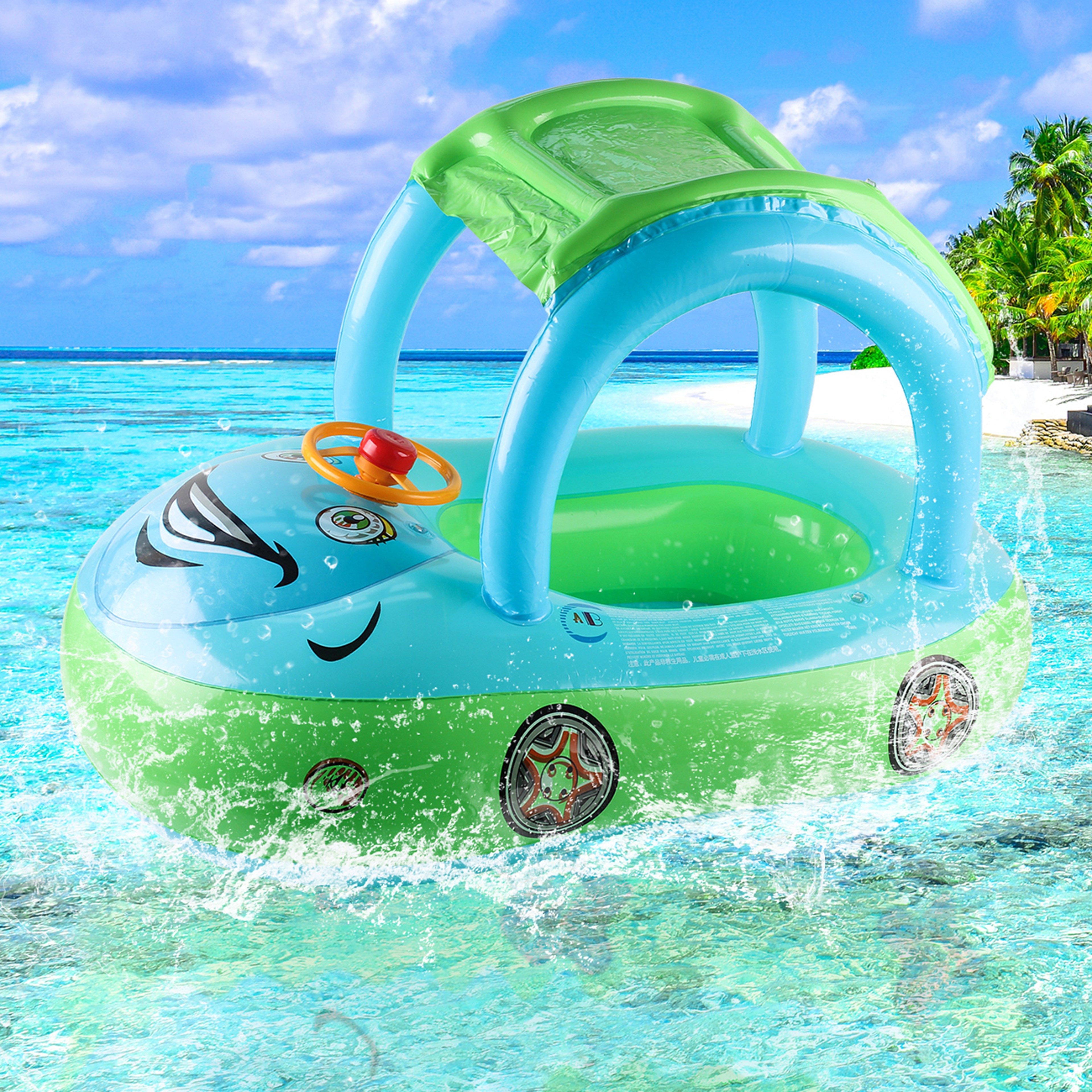 Car Shaped Toddler Pool Float With Steering Wheel  Baby Swim Ring For Kids Summer Water Fun 3