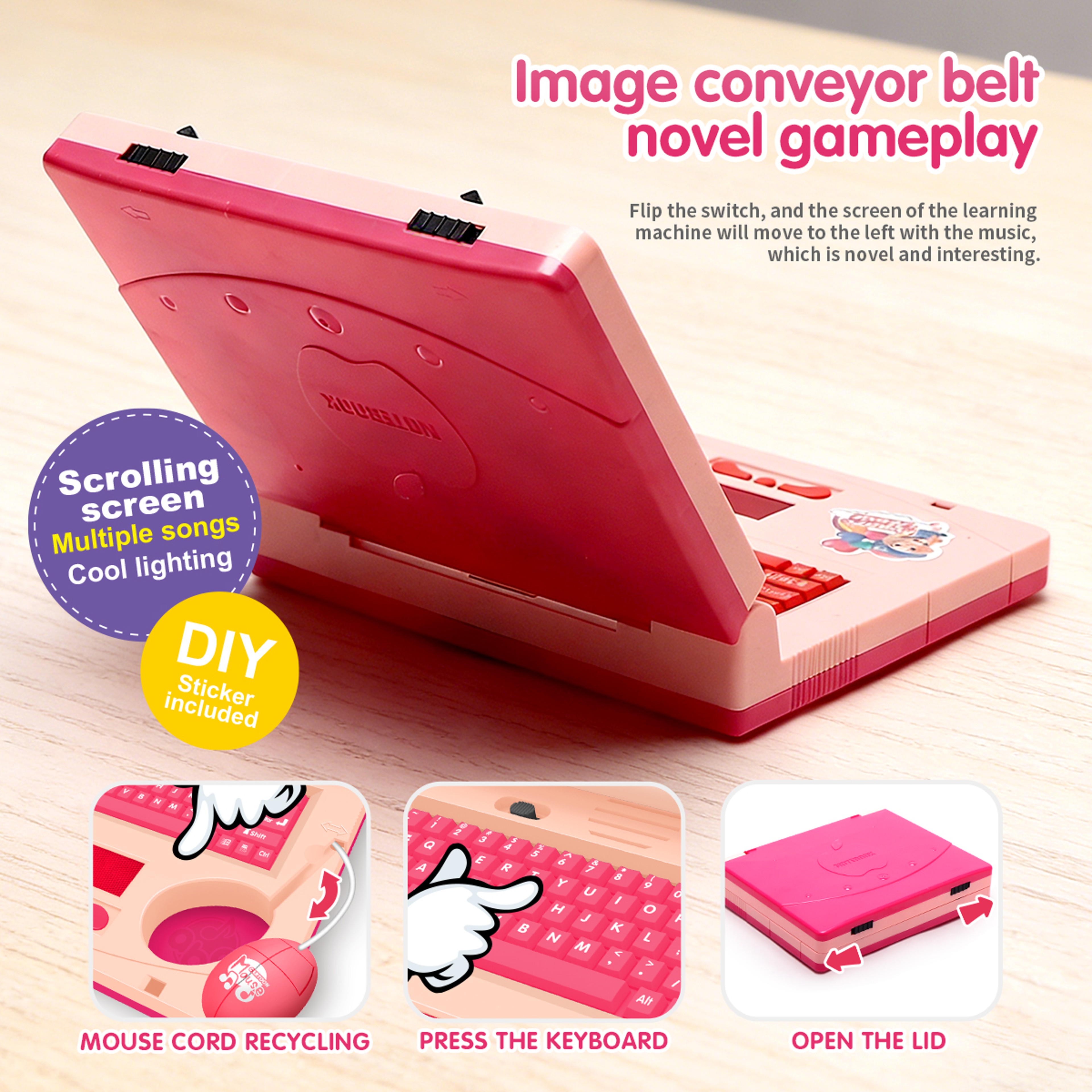 Pink Kids Learning Laptop Educational Laptop Toy with Music, Lights & Interactive Mouse for Preschool Kids – view 5