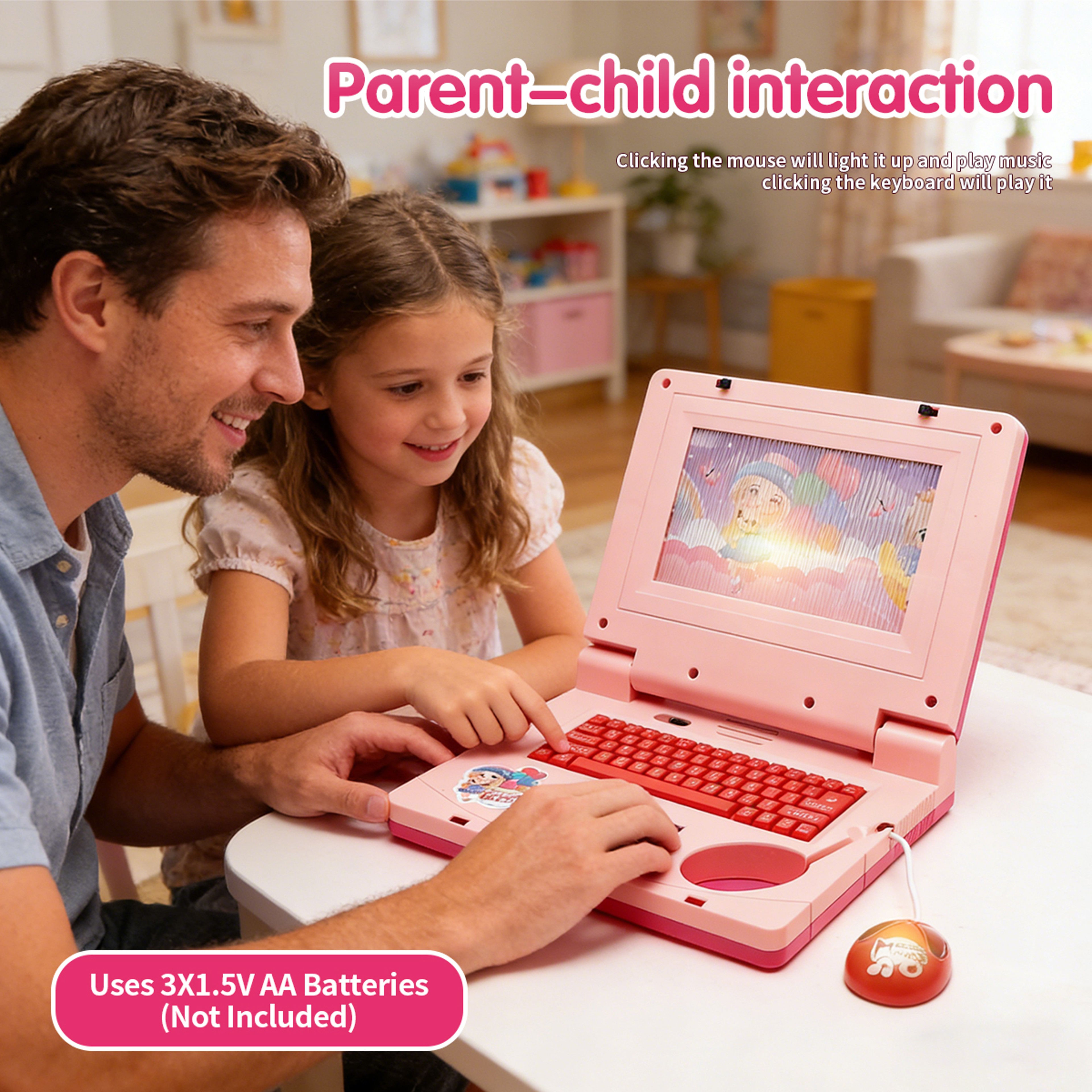 Pink Kids Learning Laptop Educational Laptop Toy with Music, Lights & Interactive Mouse for Preschool Kids – view 6