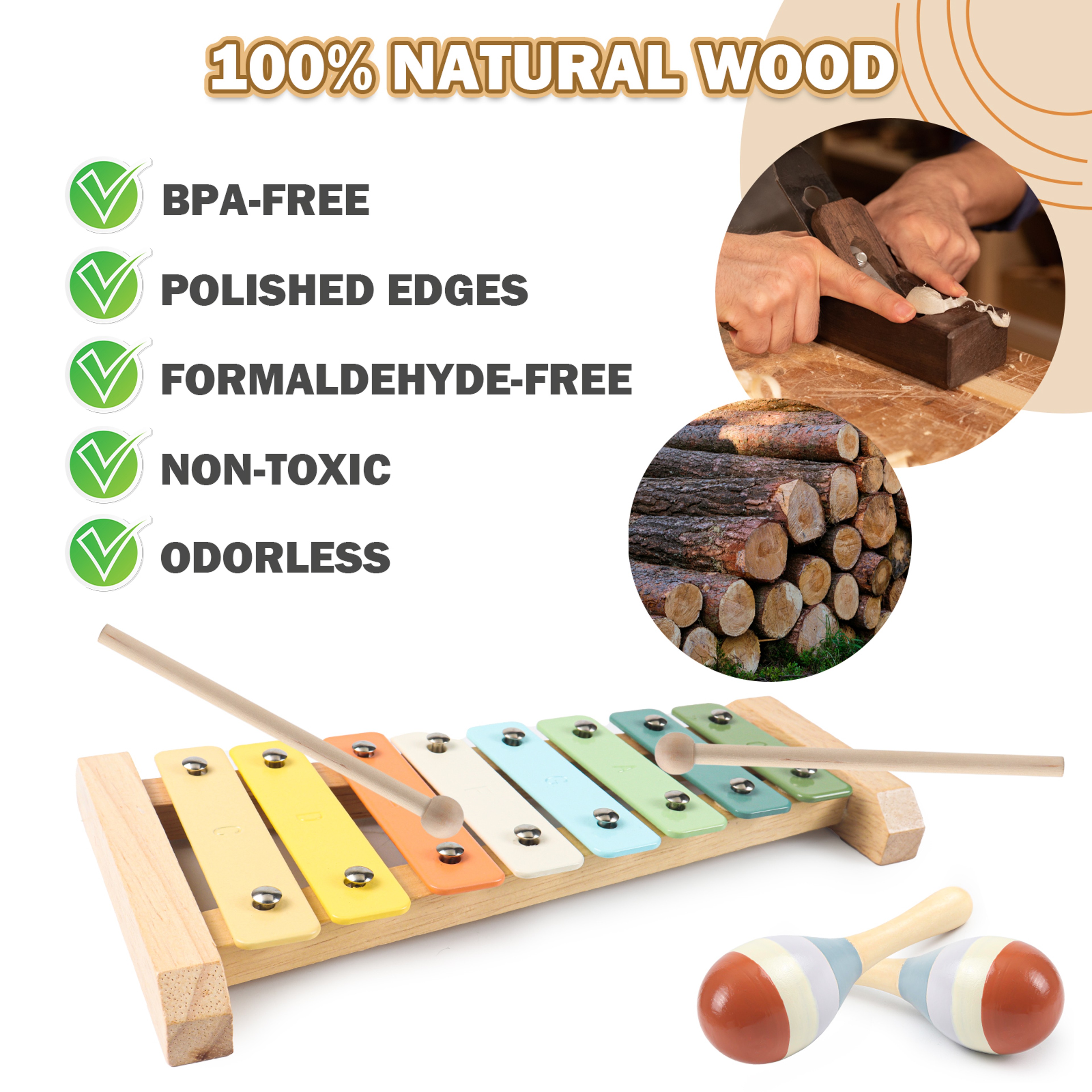 Montessori Toddler Musical Instruments Wooden Percussion Music Toy Set for Preschool Kids – view 3