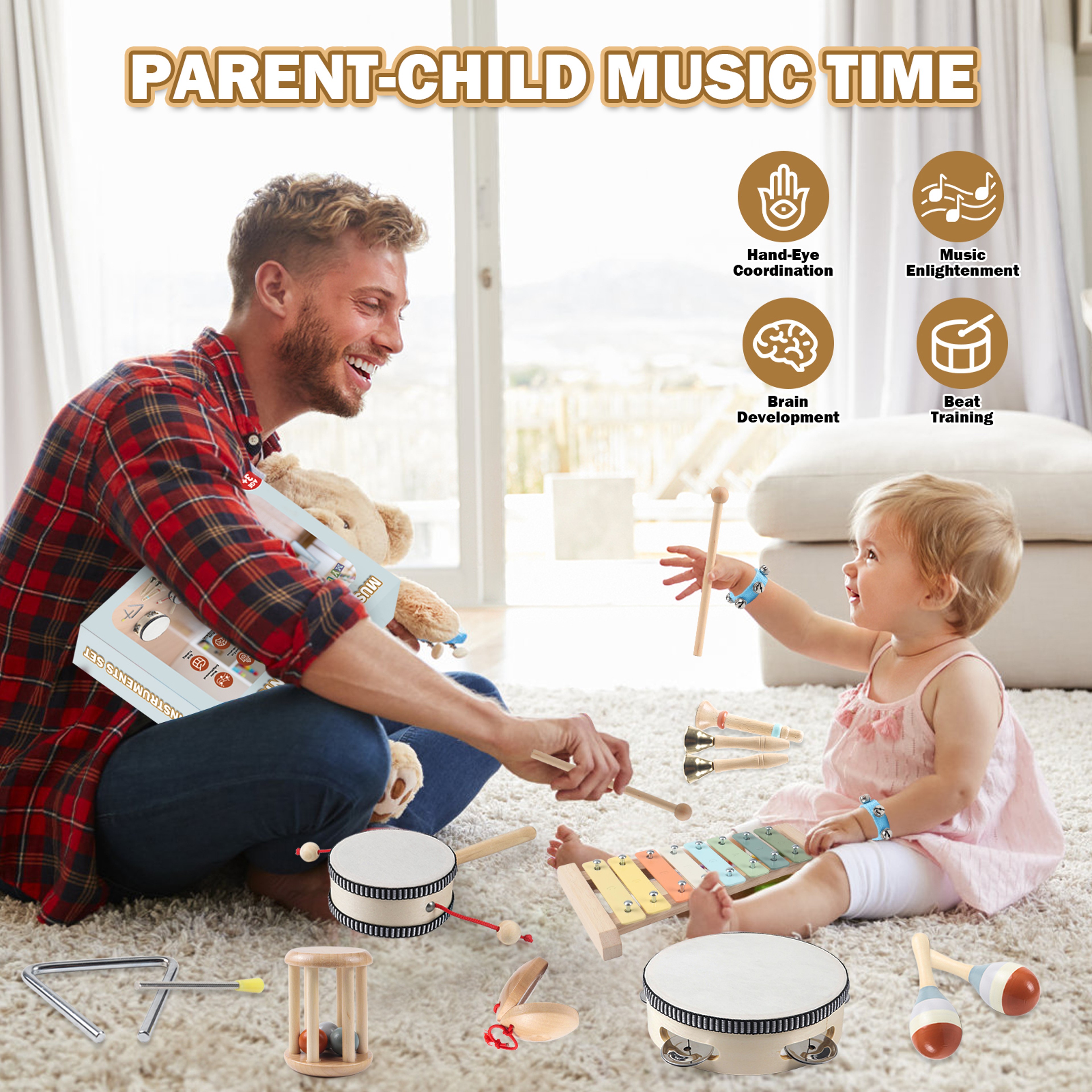 Montessori Toddler Musical Instruments Wooden Percussion Music Toy Set for Preschool Kids – view 4