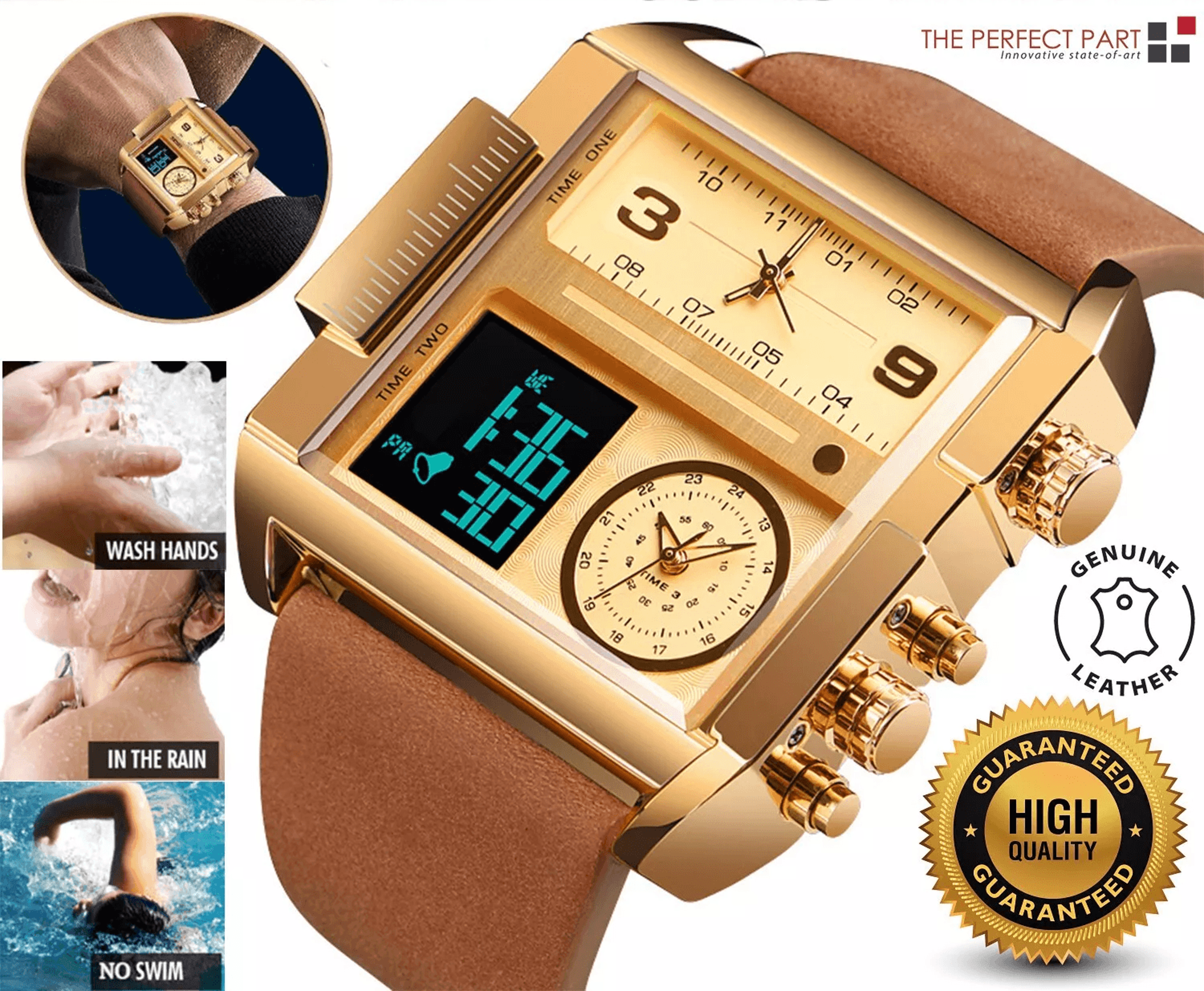 Men Watch Large Dial Digital Quartz Sport Stopwatch Leather Wristwatch SKMEI Multifunction Timepiec 0