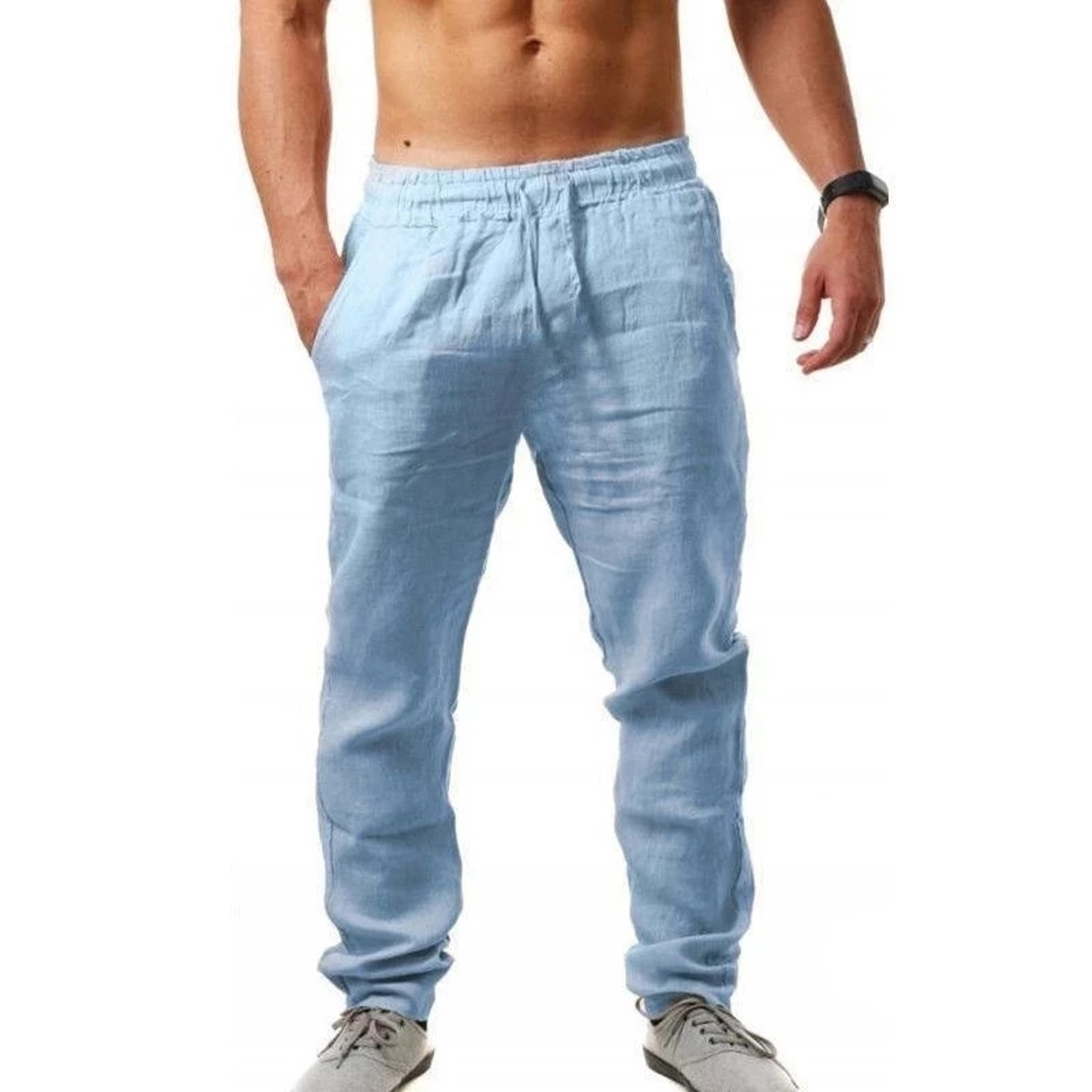 Mens Cotton Linen Pants For Autumn New Breathable Solid Color Linen Trousers For Fitness  Streetwea