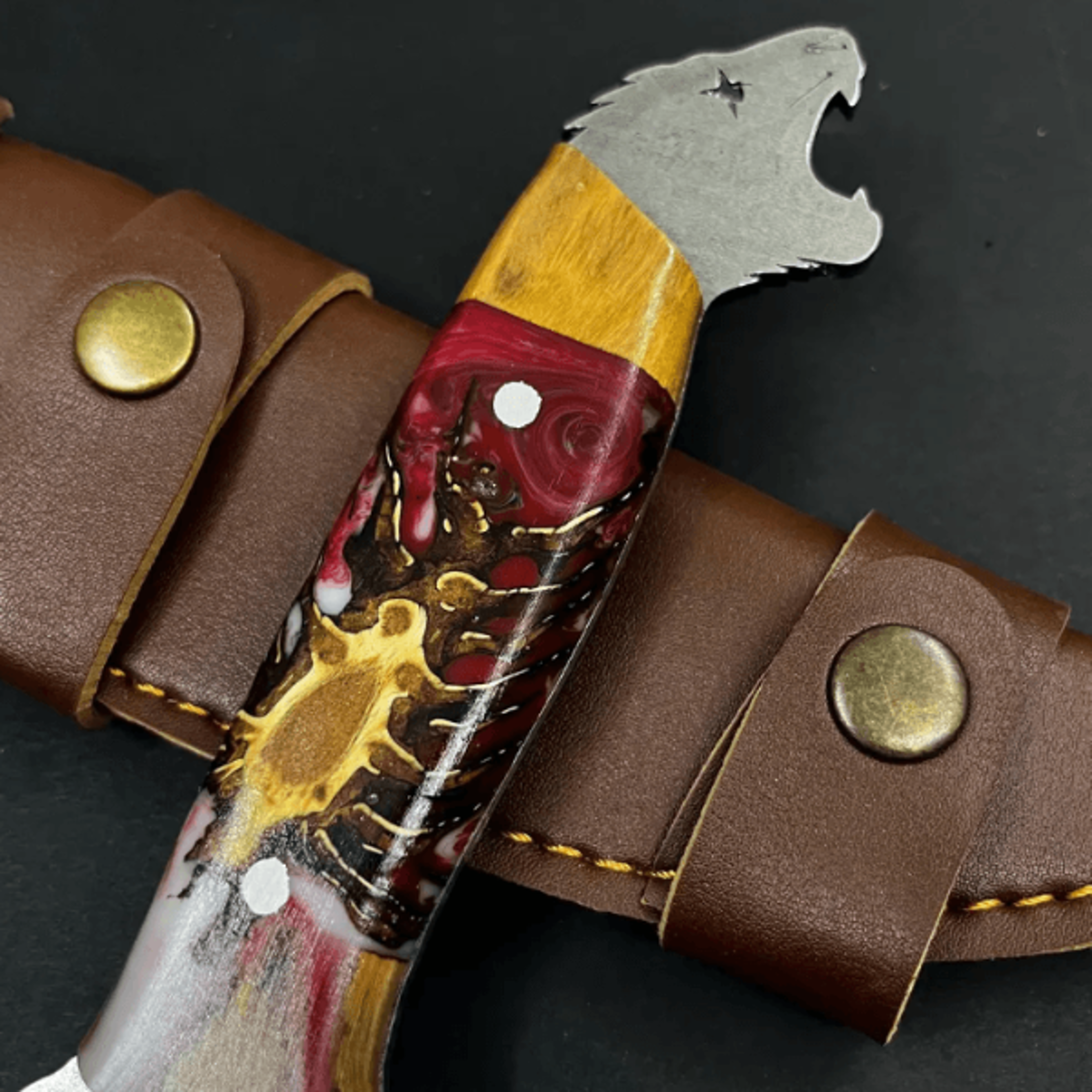 buynow epoxy resin wood handle hunting knife