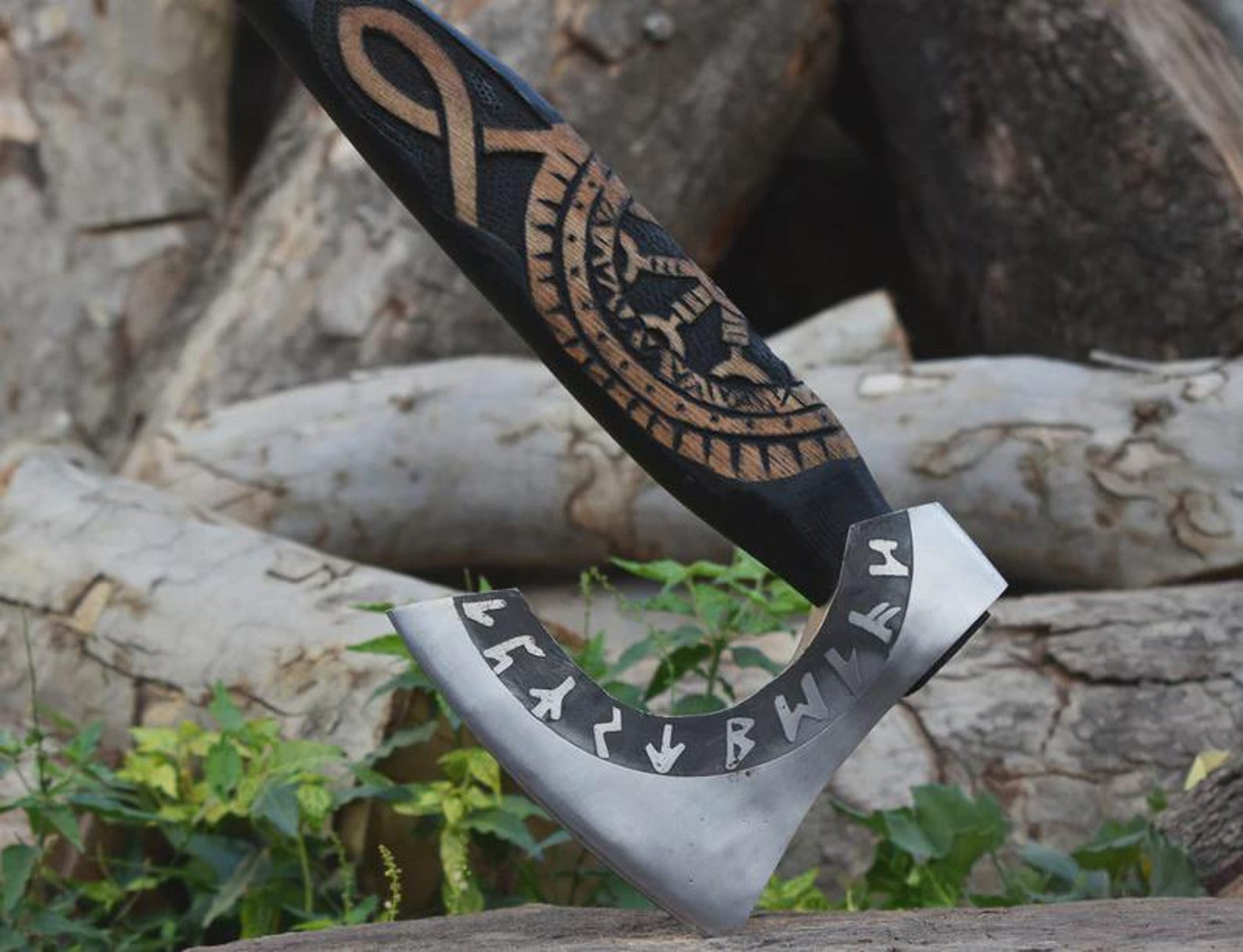 Custom Engraved Viking Hatchet Norse Rune Axe Collector Gift With Leather Cover 4