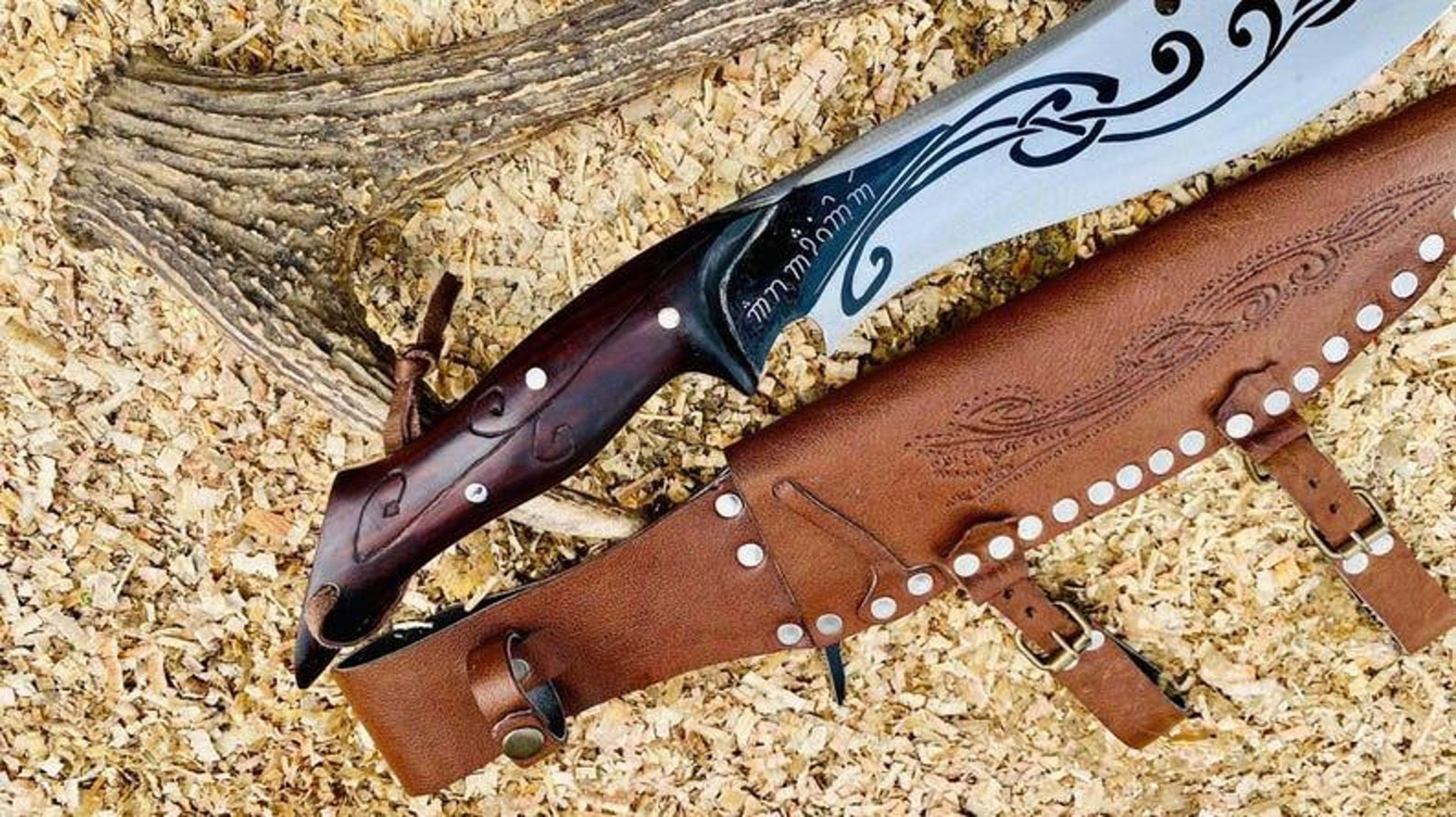 Handcrafted Engraved Kukri Knife With High Carbon Steel Blade Rosewood Handle  Leather Sheath 4