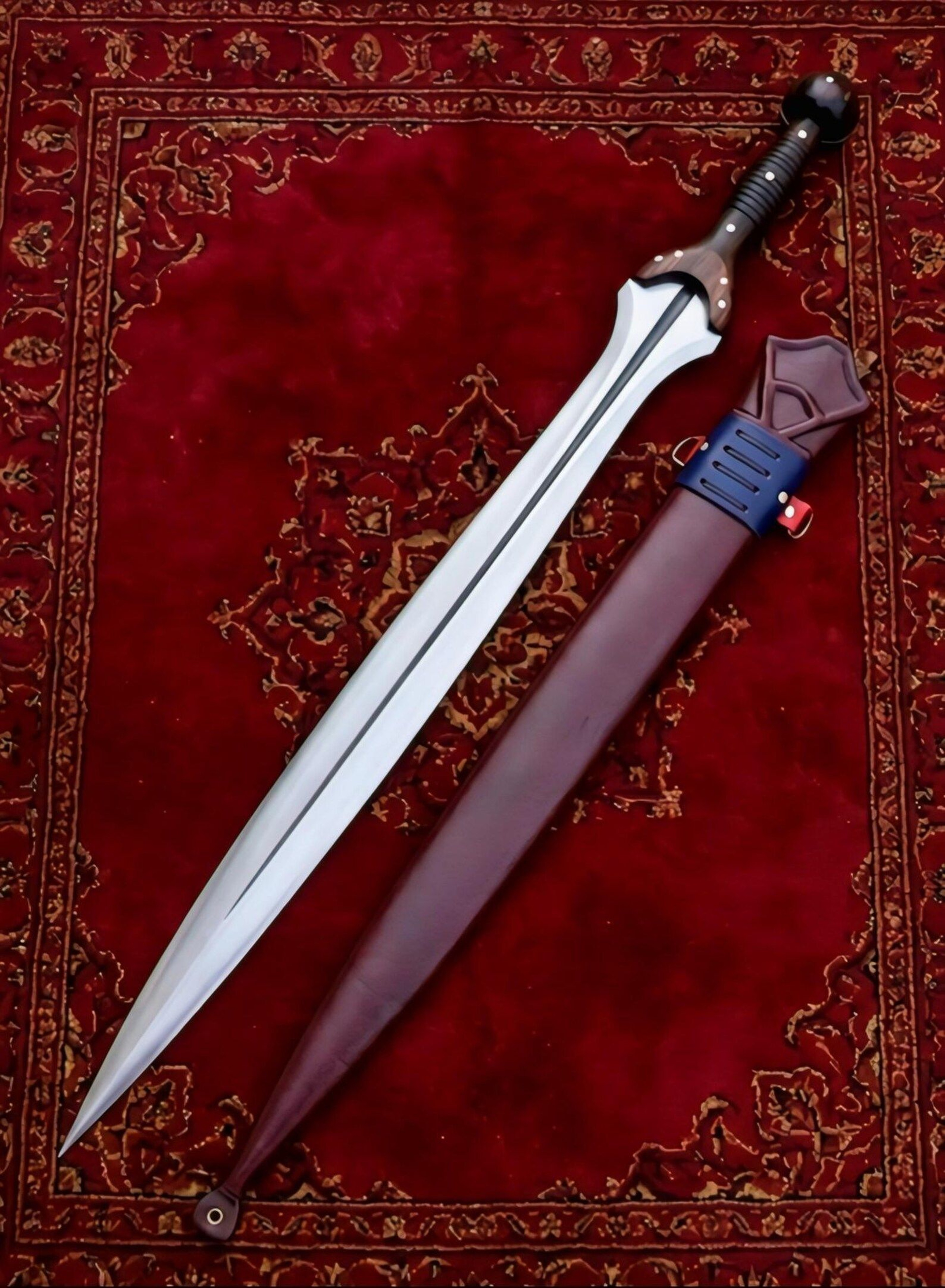 Handmade Steel Fantasy Sword Medieval Warrior Blade With Leather Sheath Cosplay Prop 1