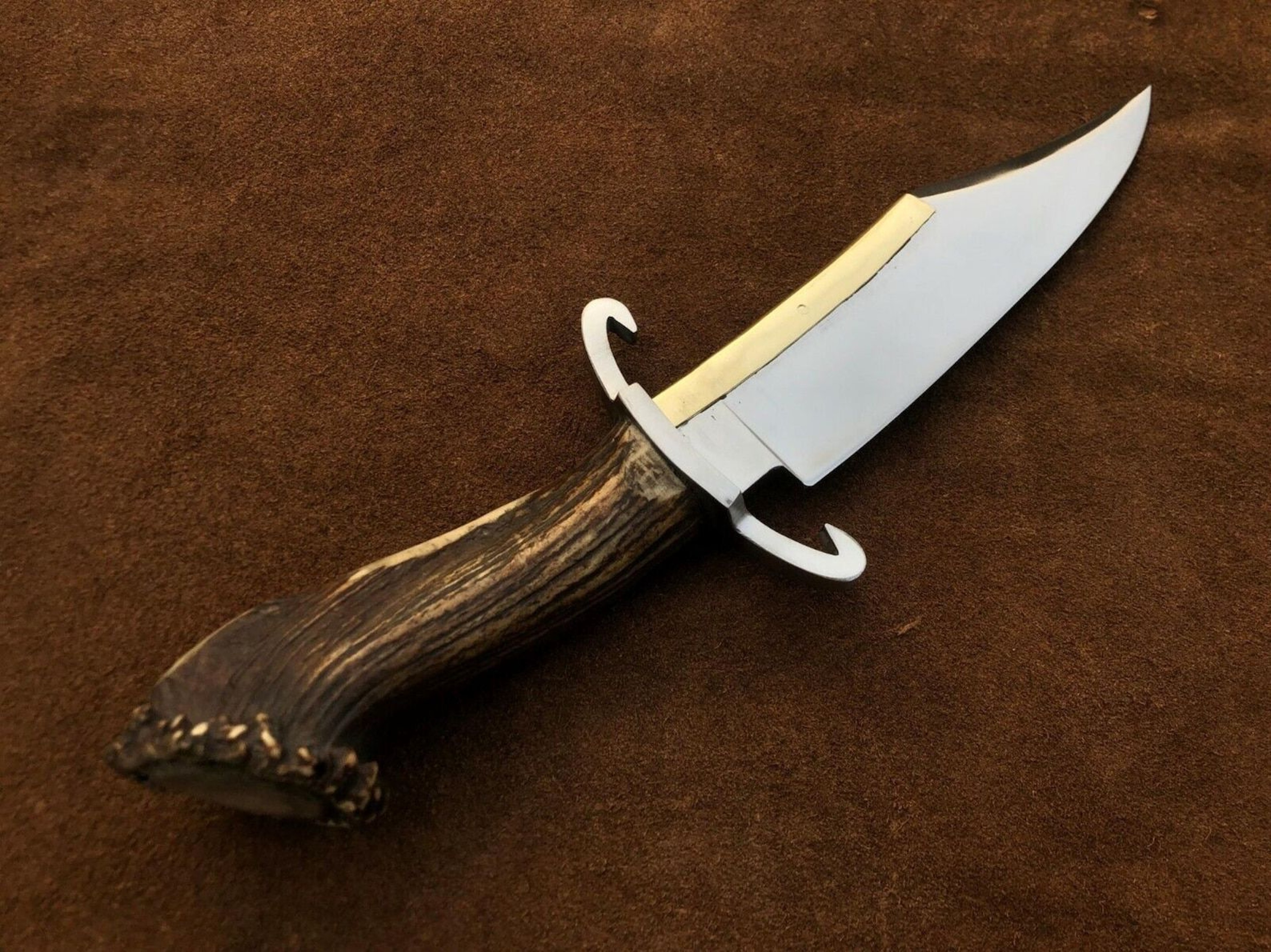 Western Style Bowie Knife Antler Handle Leather Sheath Gift For Hunters 2