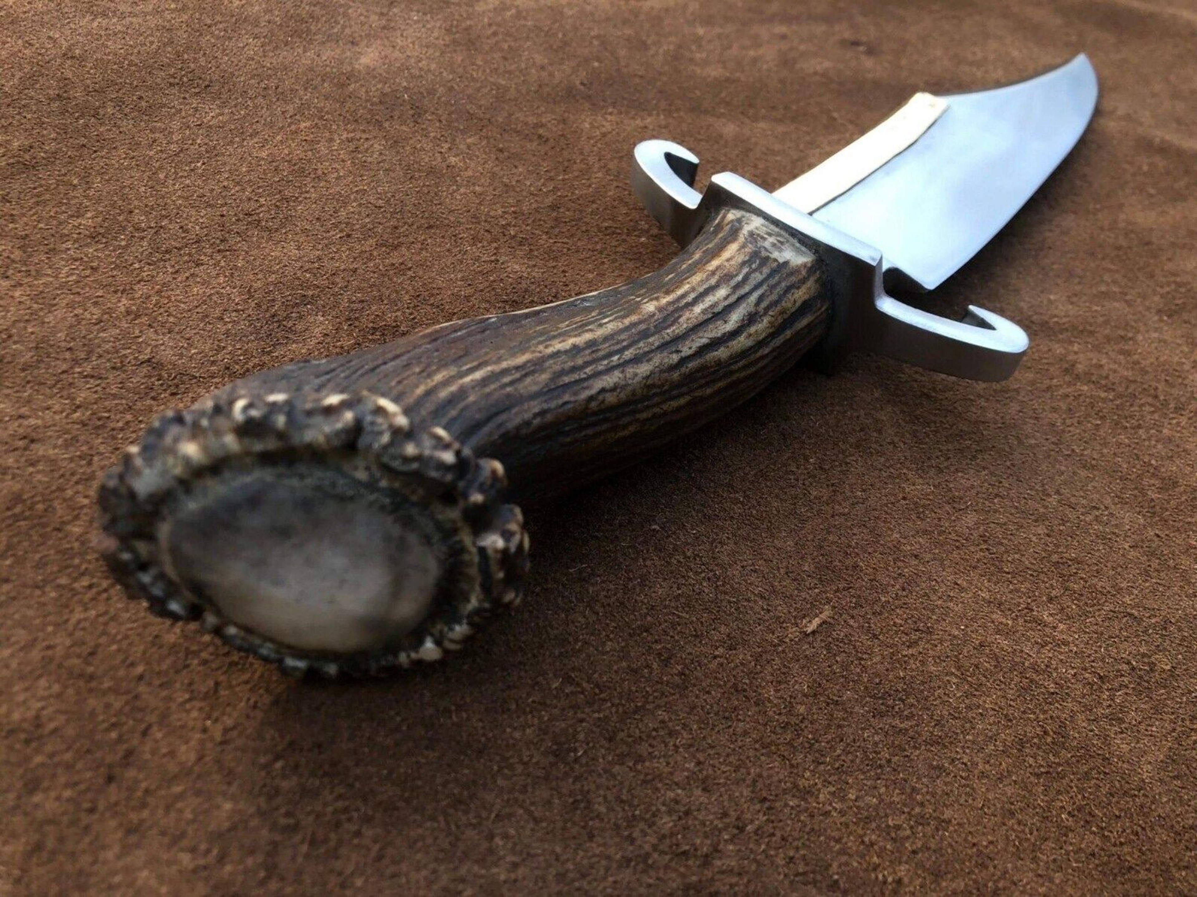 Western Style Bowie Knife Antler Handle Leather Sheath Gift For Hunters 5