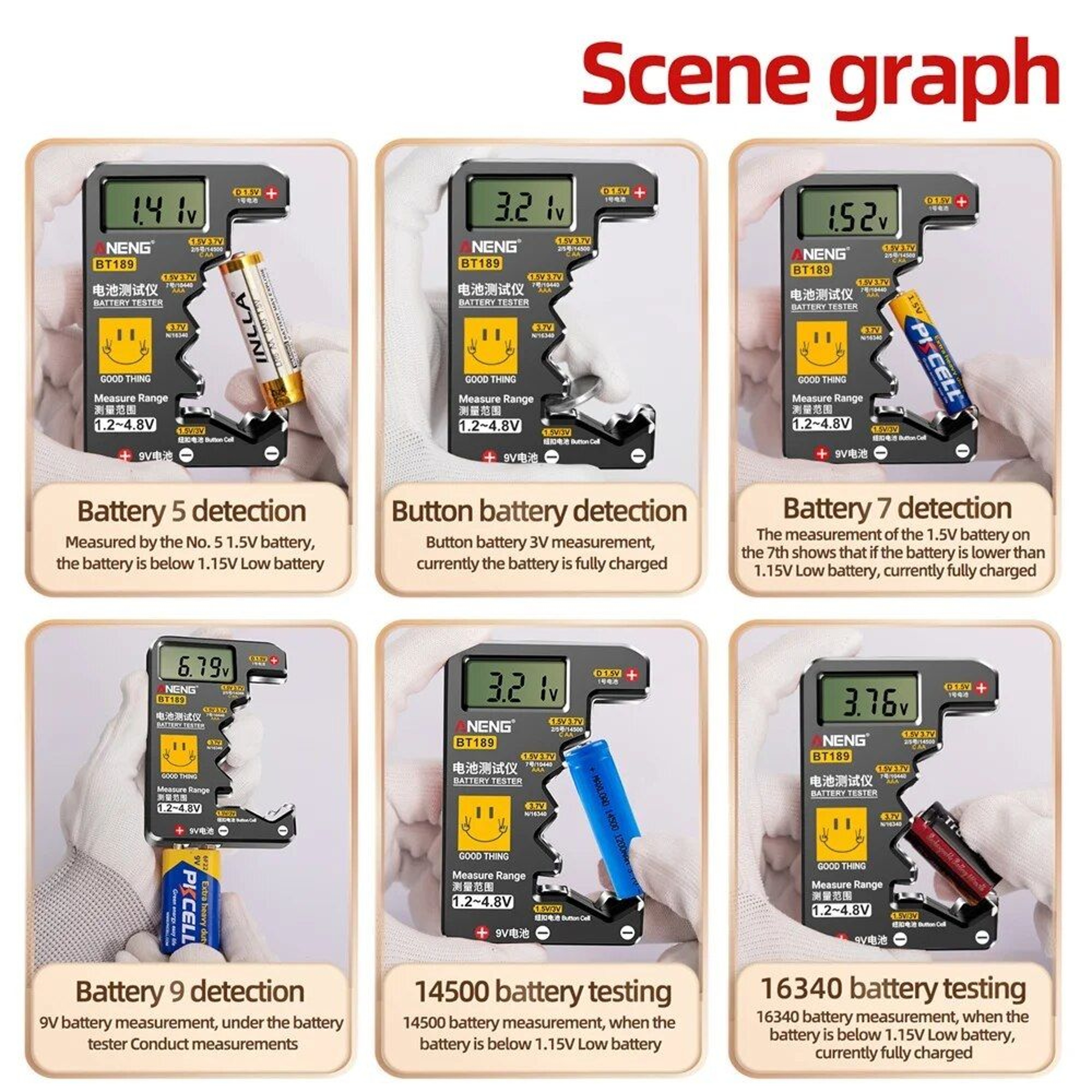 BT189 Universal LCD Battery Tester 9V AA AAA C D N  Button Cells Checker