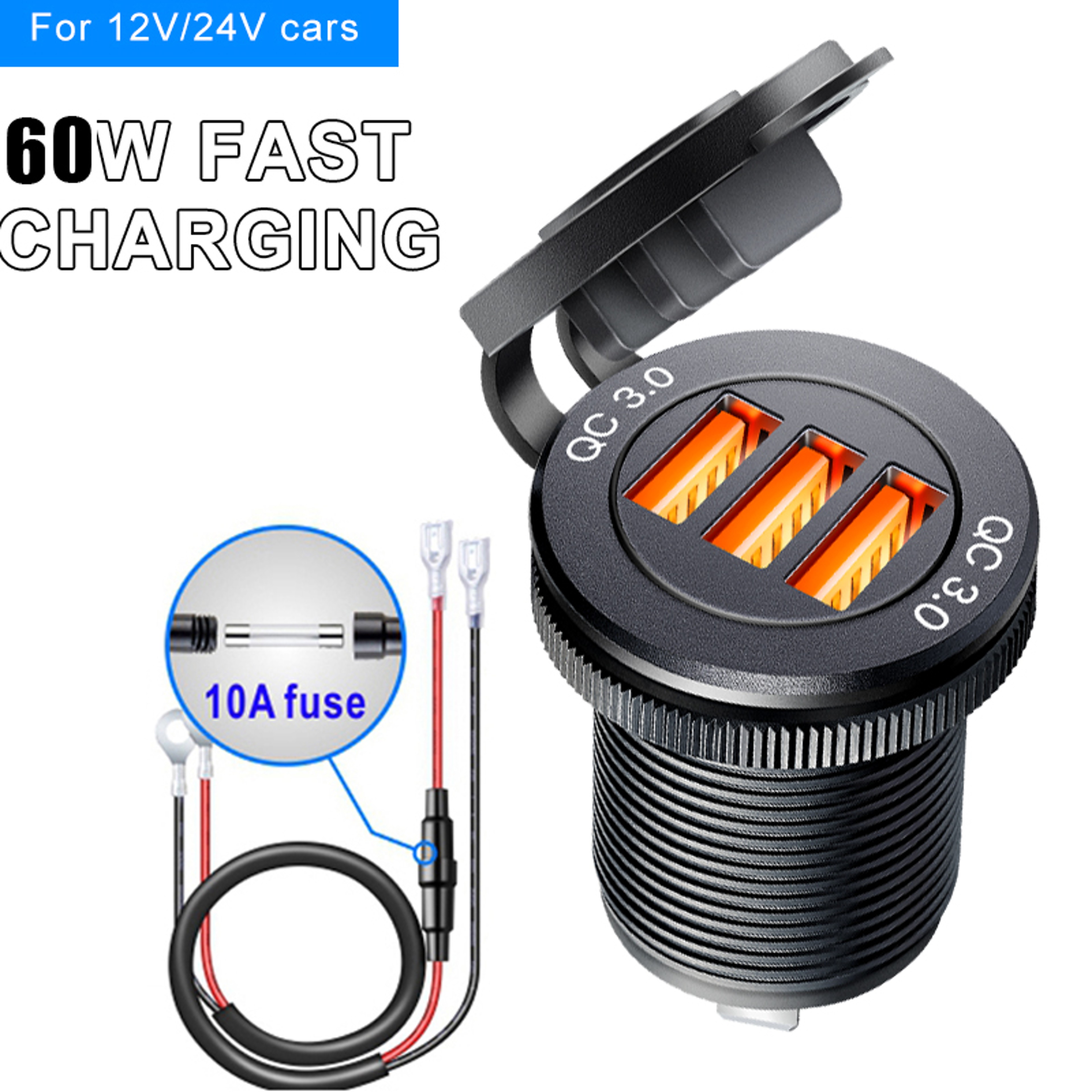 Quick Charge PD Car USB Socket Outlet Waterproof Charger for Auto Truck Motorcycle Marine Boat, Aluminum Power Socket – view 7
