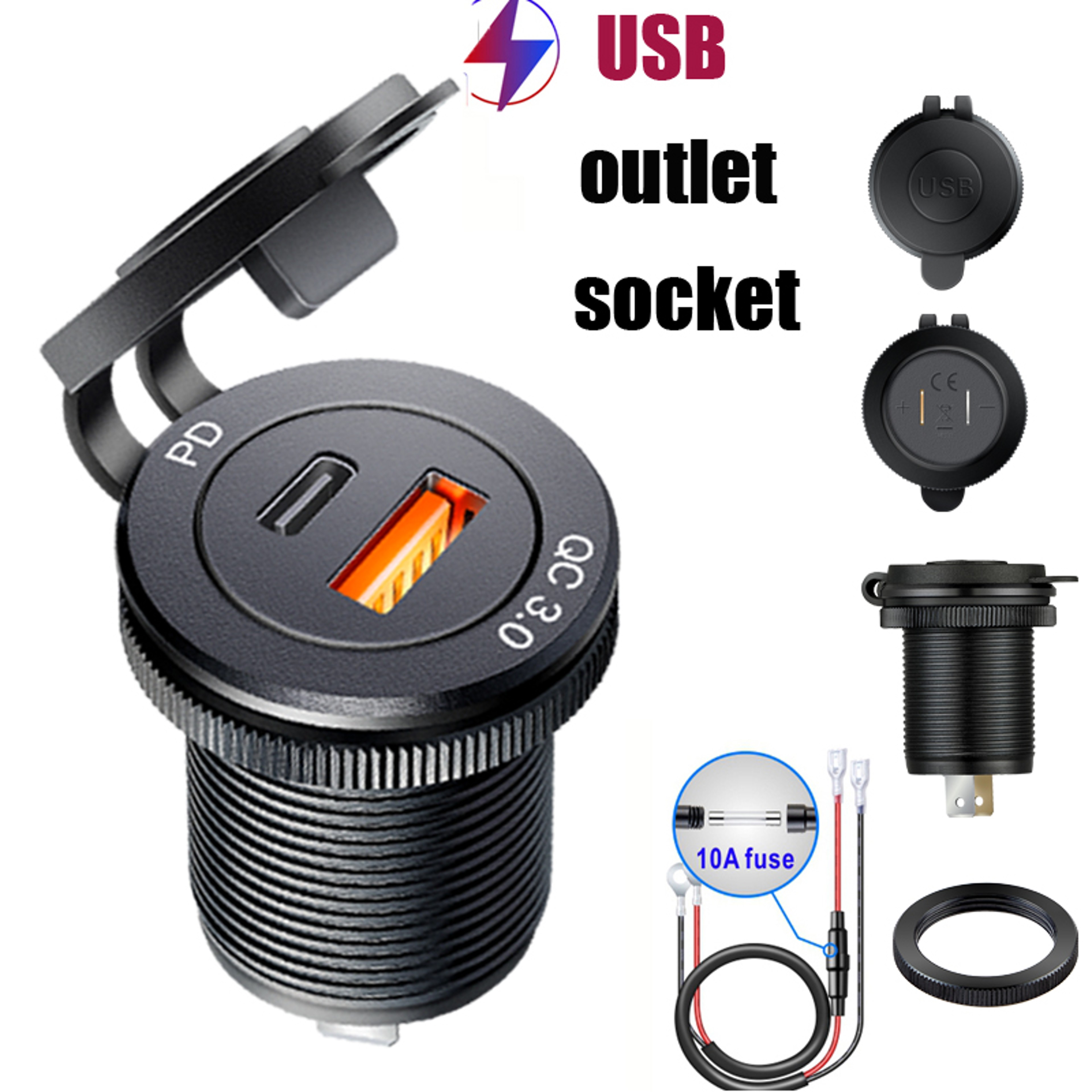 Quick Charge PD Car USB Socket Outlet Waterproof Charger for Auto Truck Motorcycle Marine Boat, Aluminum Power Socket – view 8