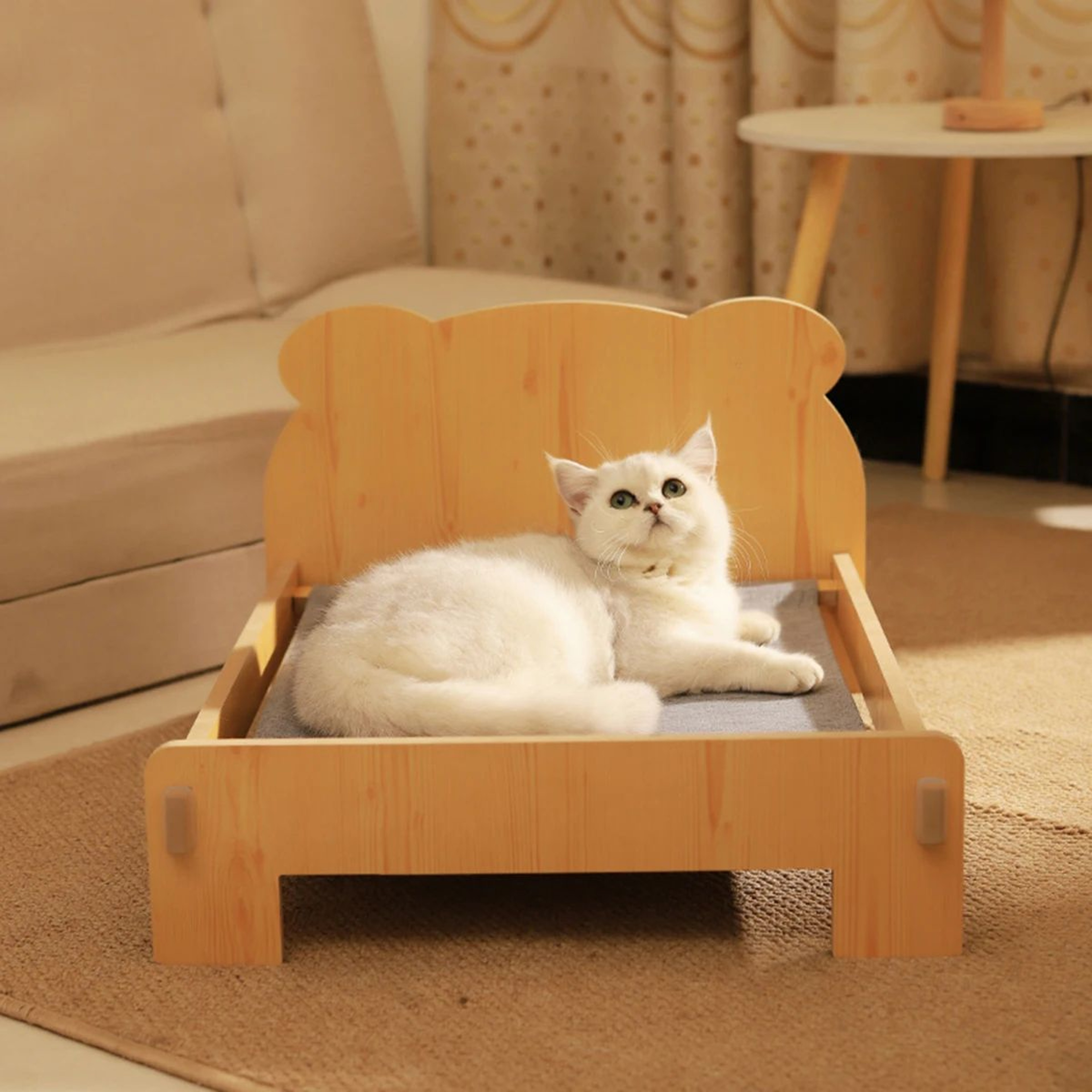 Wooden Cat And Dog Bed With Teddy Bear Pattern Comfortable Indoor Pet Furniture  Durable FloortoCei 1