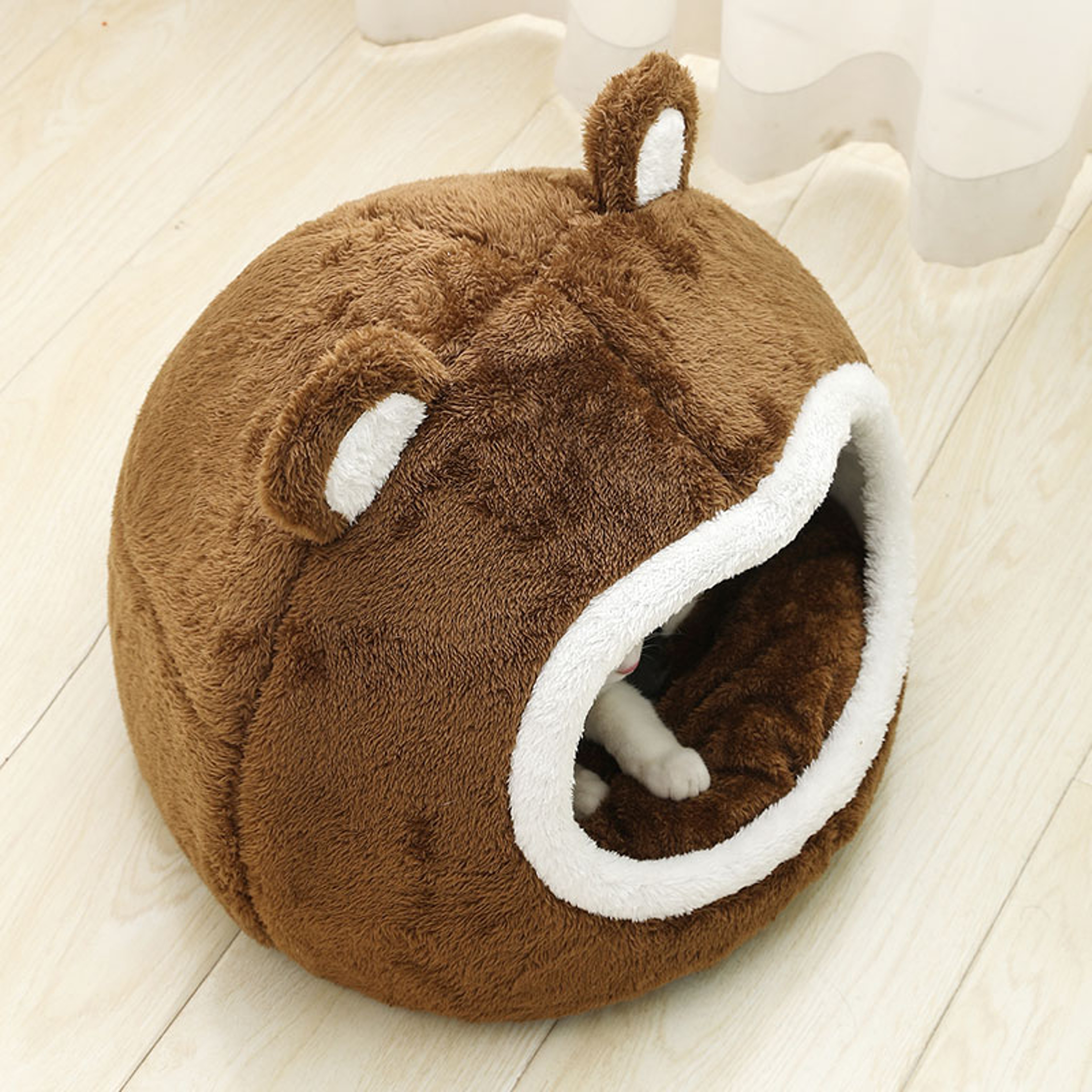 Funny Cat Bed Warm Pet House Soft Long Plush Kitten Lounger Cushion Small Dogs Tent Cave Beds For C 1