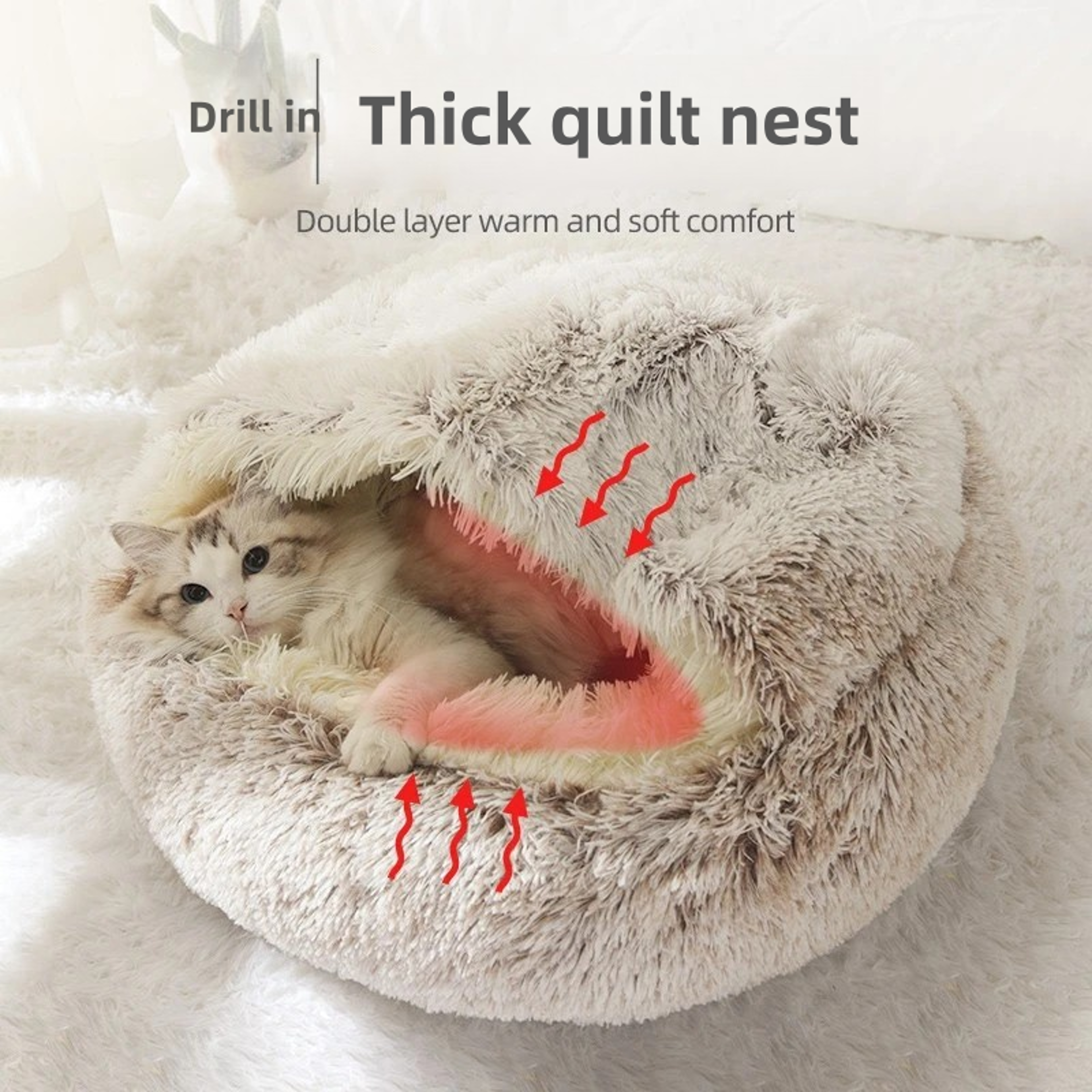 Plush Comforter Shell Cat Nest Autumn Winter Soft Pet Bed Warm Cold Plush Bed For Cats 4