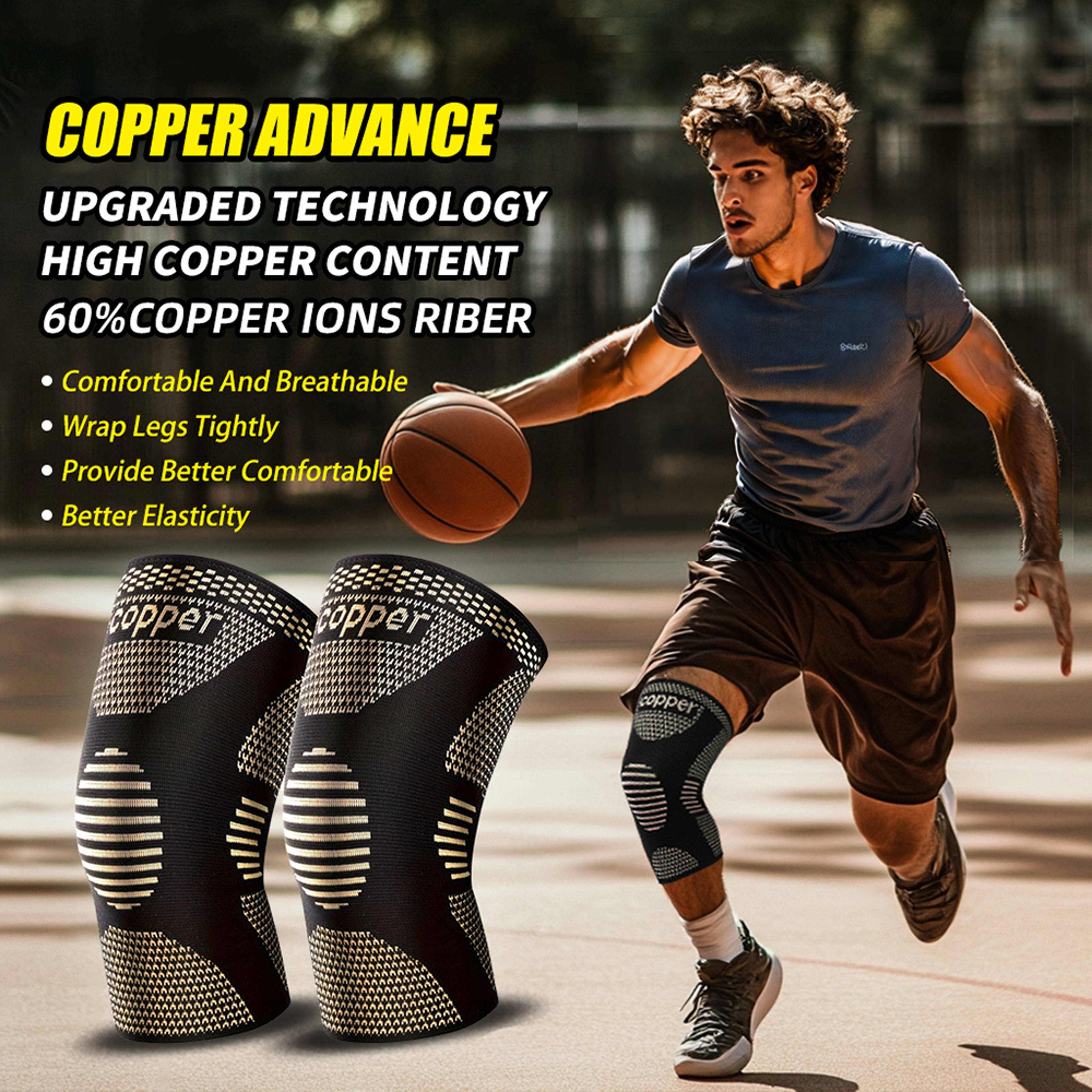 Copper Ion Sports Knee Pads, Non-Slip Basketball Fitness & Running Brace, Breathable Outdoor Support – view 4