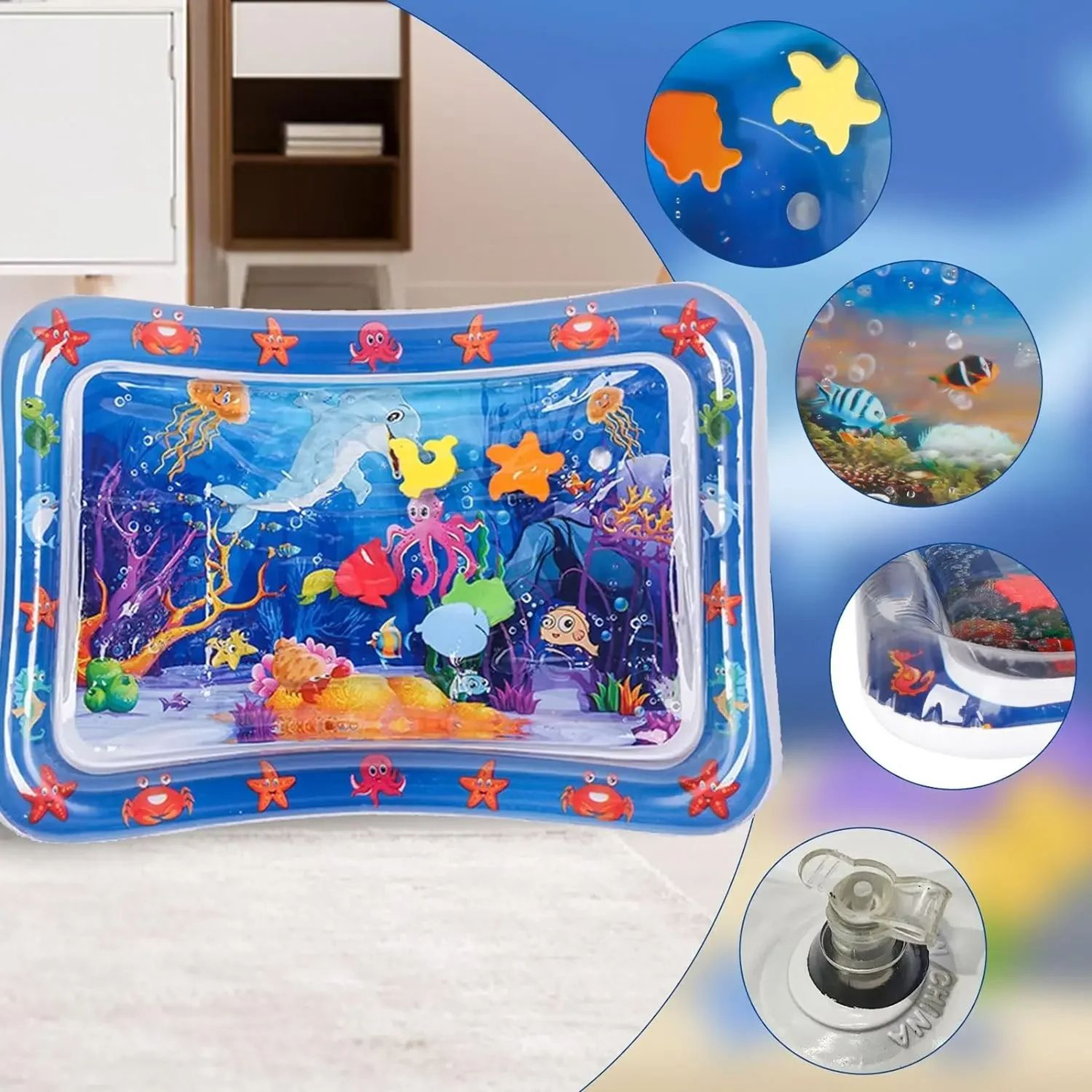 Water Sensory Play Mat Thickened Inflatable Water Mat For Cat And Dog Pet Playmat With Fish Sea Oce 2