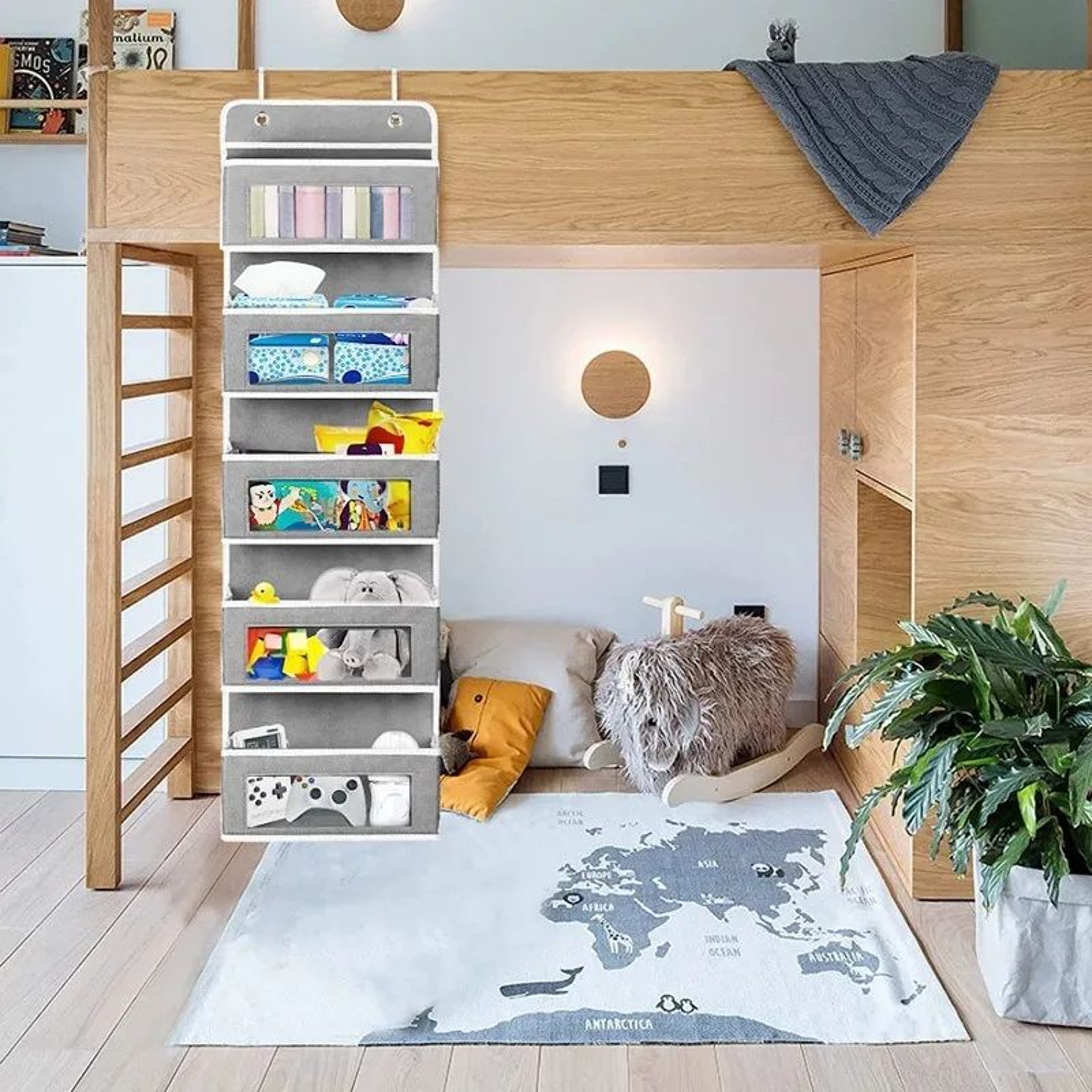 Shelf Hanging Storage Organizer For Behind Door  AntiTilt Design With 5 Large Capacity Pockets Perf 4