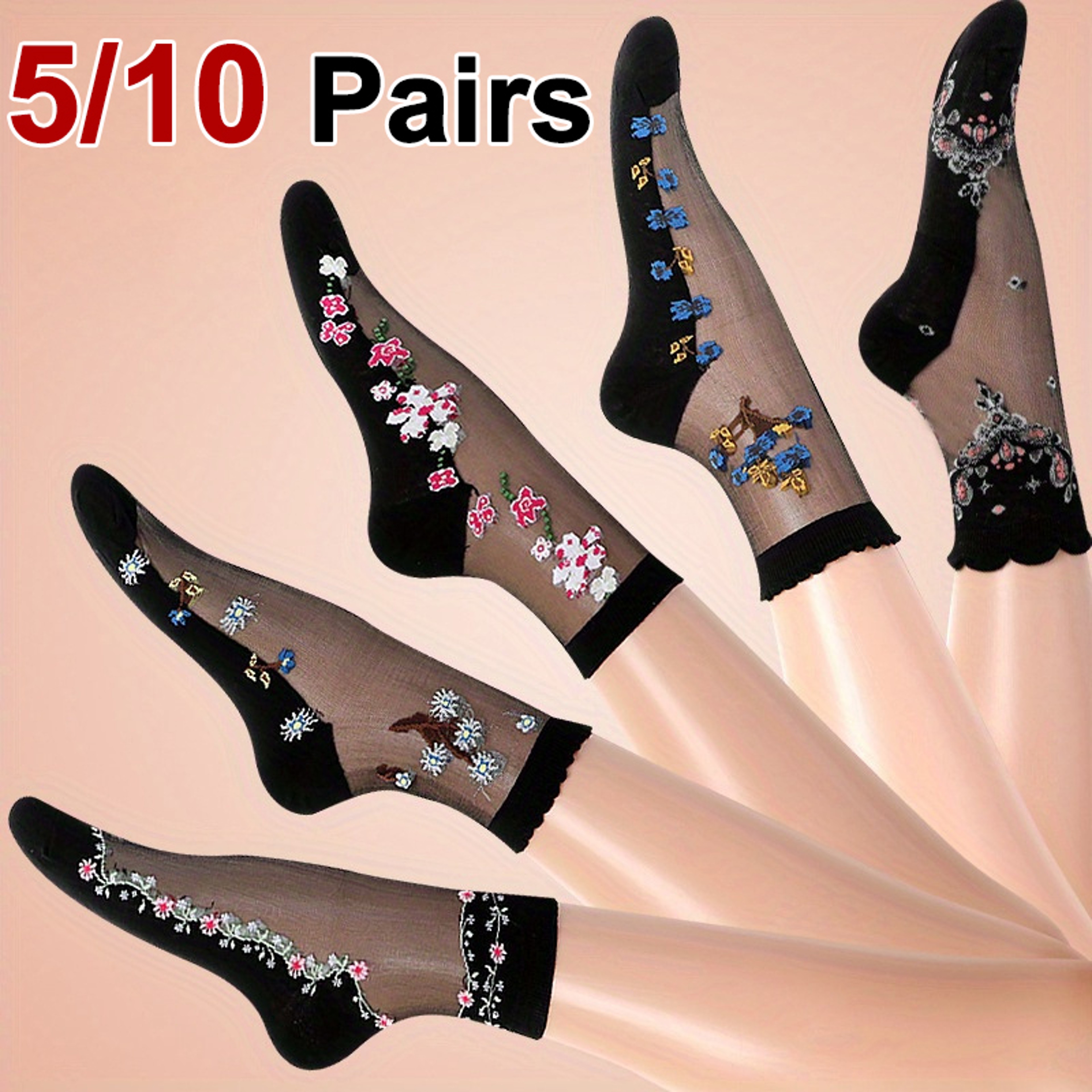 Women Floral Print Mid Tube Socks Summer Thin Design Sweat Absorbing  Breathable For AllDay Comfort 0