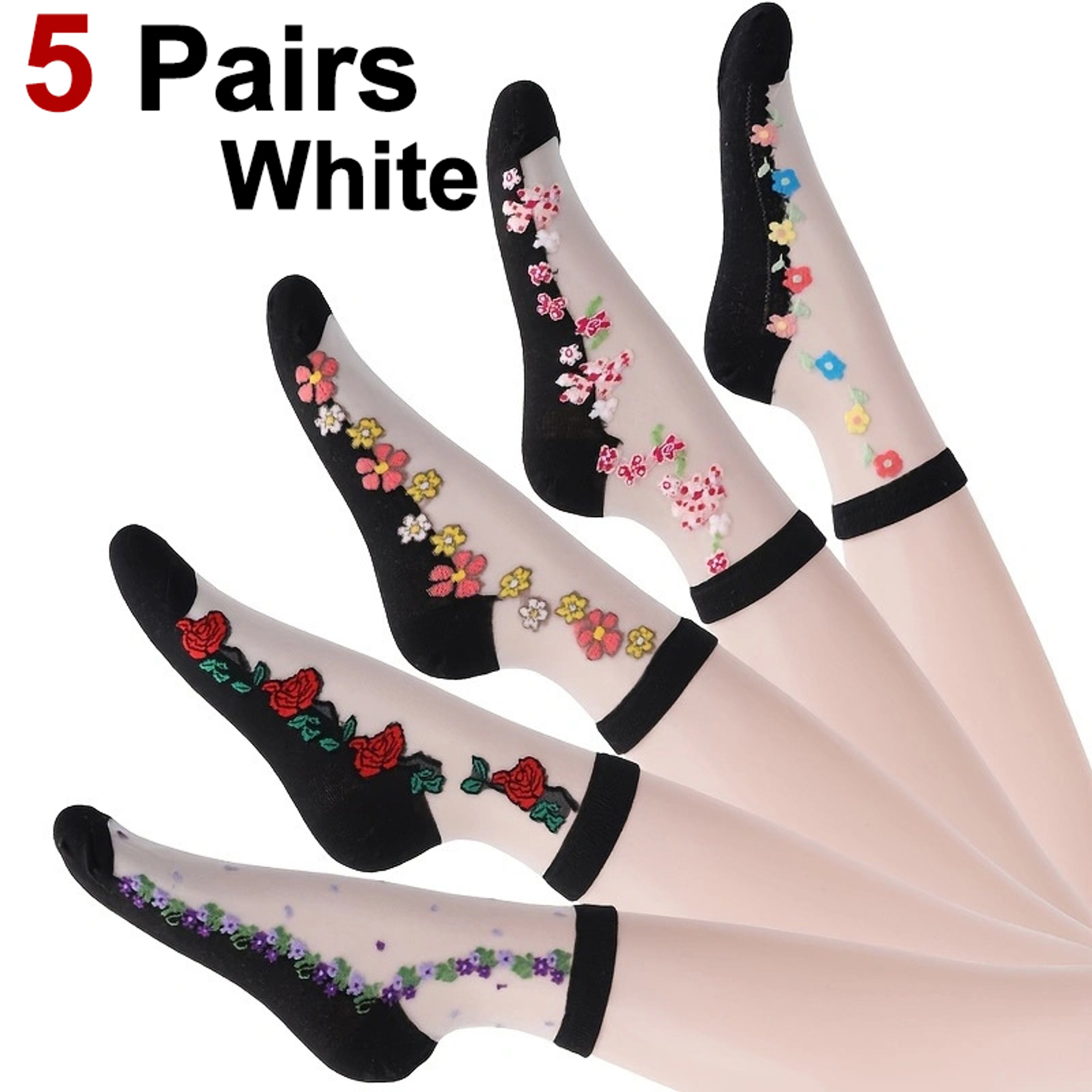 Women Floral Print Mid Tube Socks Summer Thin Design Sweat Absorbing  Breathable For AllDay Comfort 6