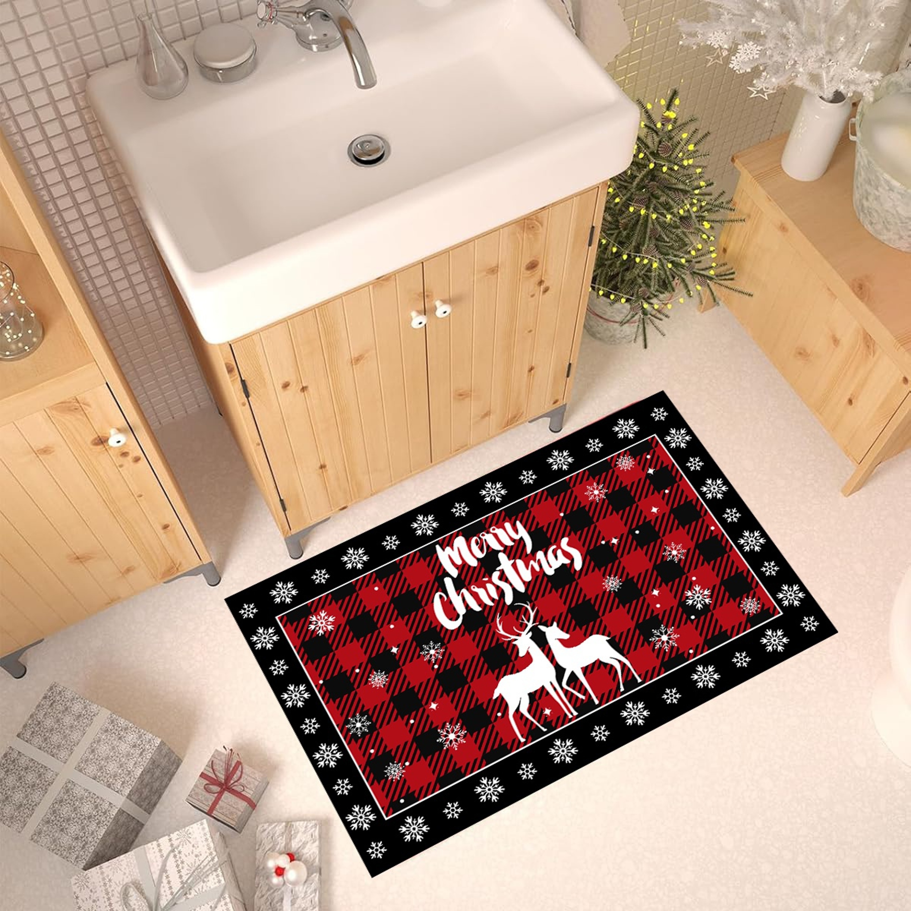 Christmas Decoration Plaid Christmas Tree Floor Mat, Absorbent Doormat For Kitchen, Live Room Sofa Floor Mat – view 2